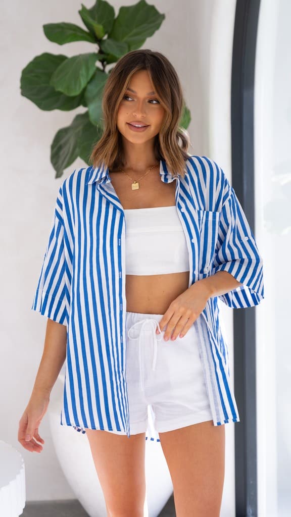 Annie Button Up Shirt - Blue Stripe-Sunshines Bliss