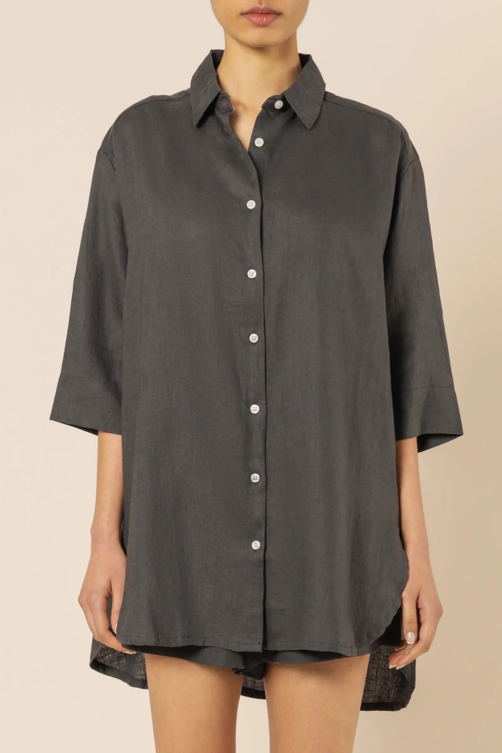 Lounge Linen Longline Shirt - Coal-Sunshines Bliss