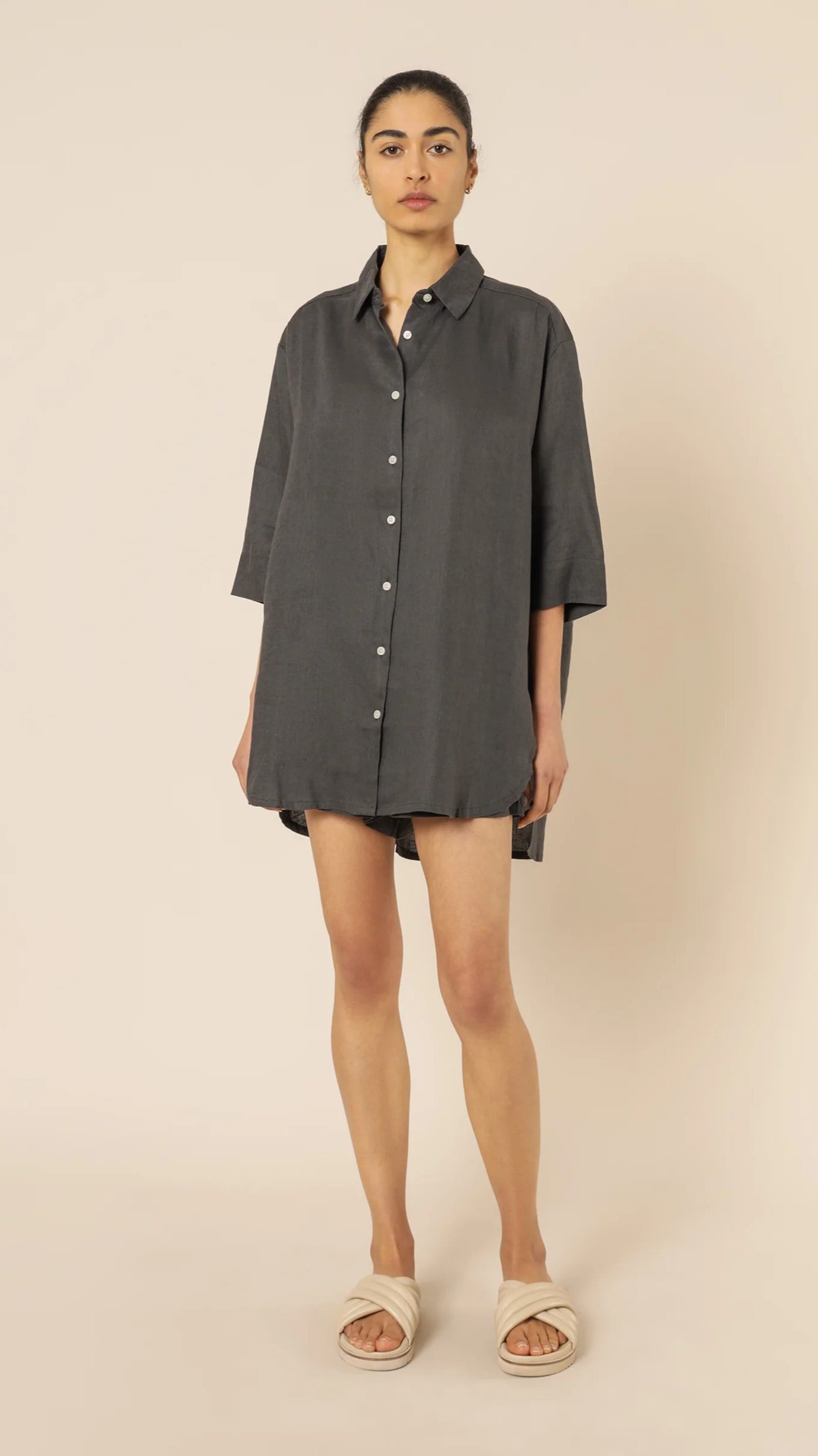 Lounge Linen Longline Shirt - Coal-Sunshines Bliss