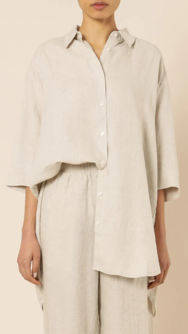 Lounge Linen Longline Shirt - Natural-Sunshines Bliss