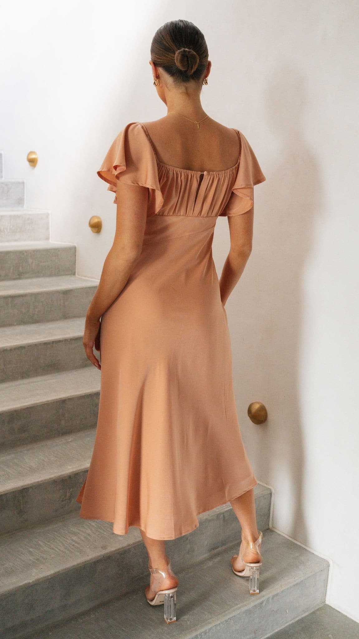 Louisa Midi Dress - Peach-Sunshines Bliss
