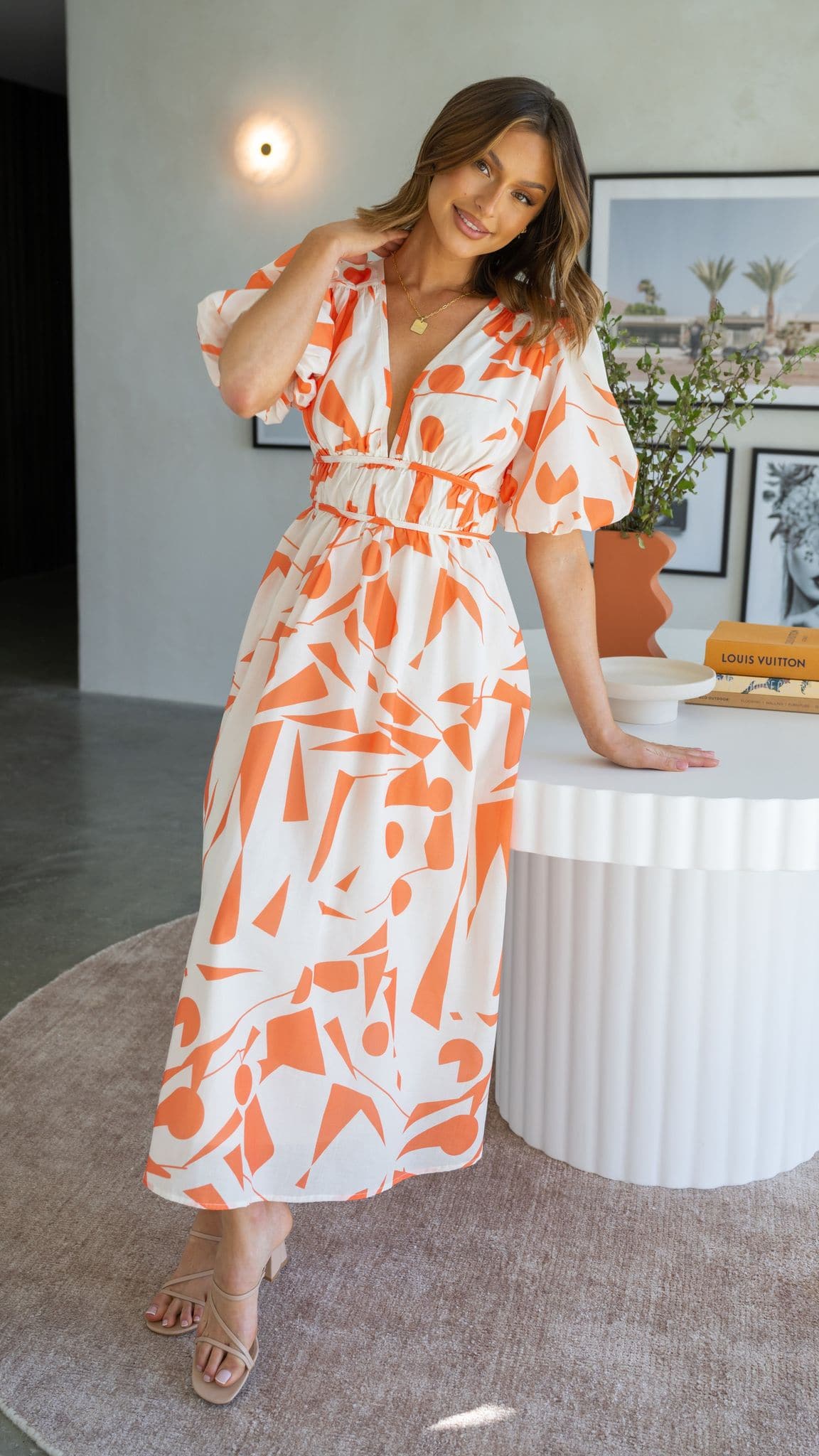 Venice Midi Dress - Beige/Orange-Sunshines Bliss