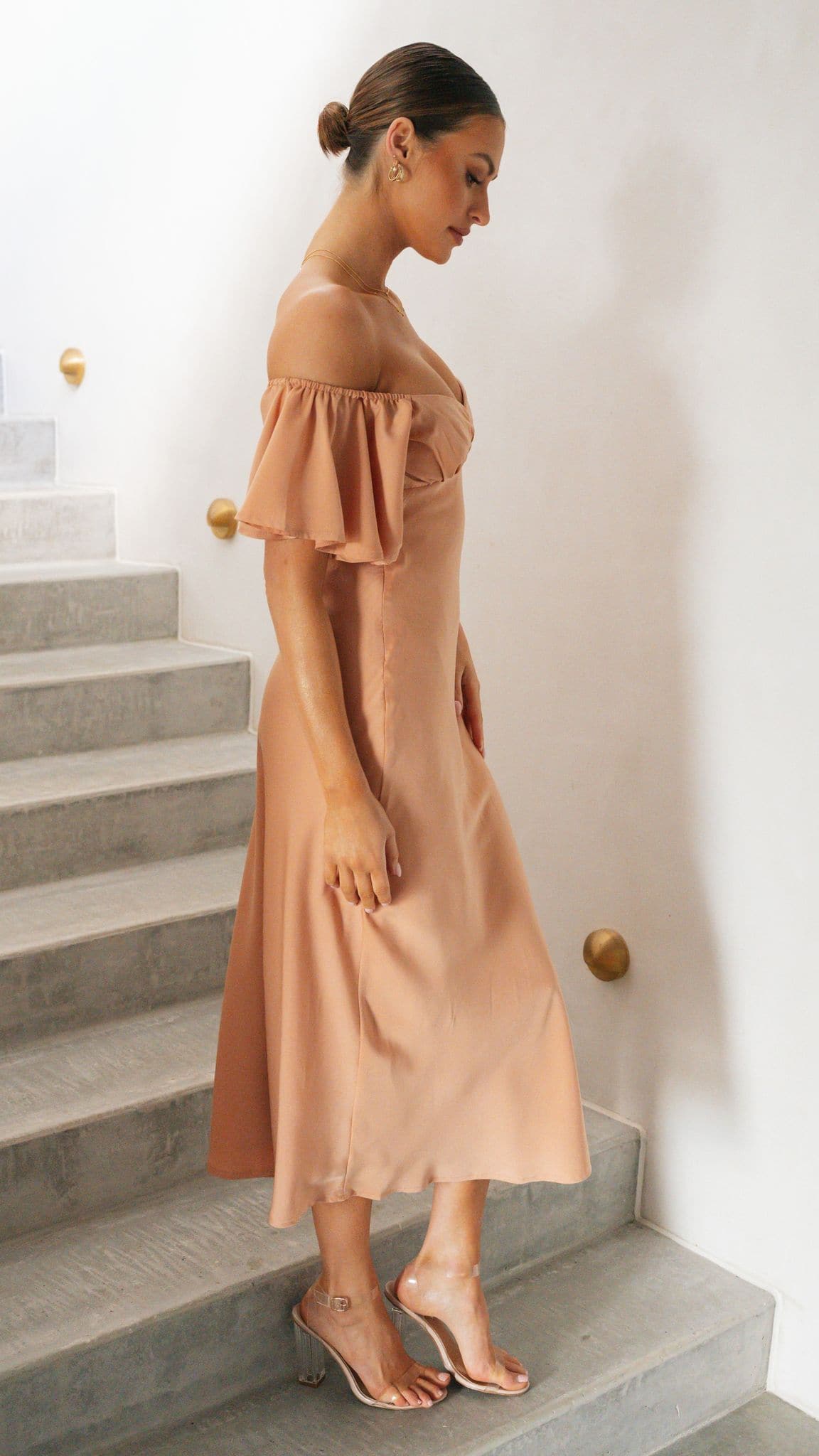 Louisa Midi Dress - Peach-Sunshines Bliss