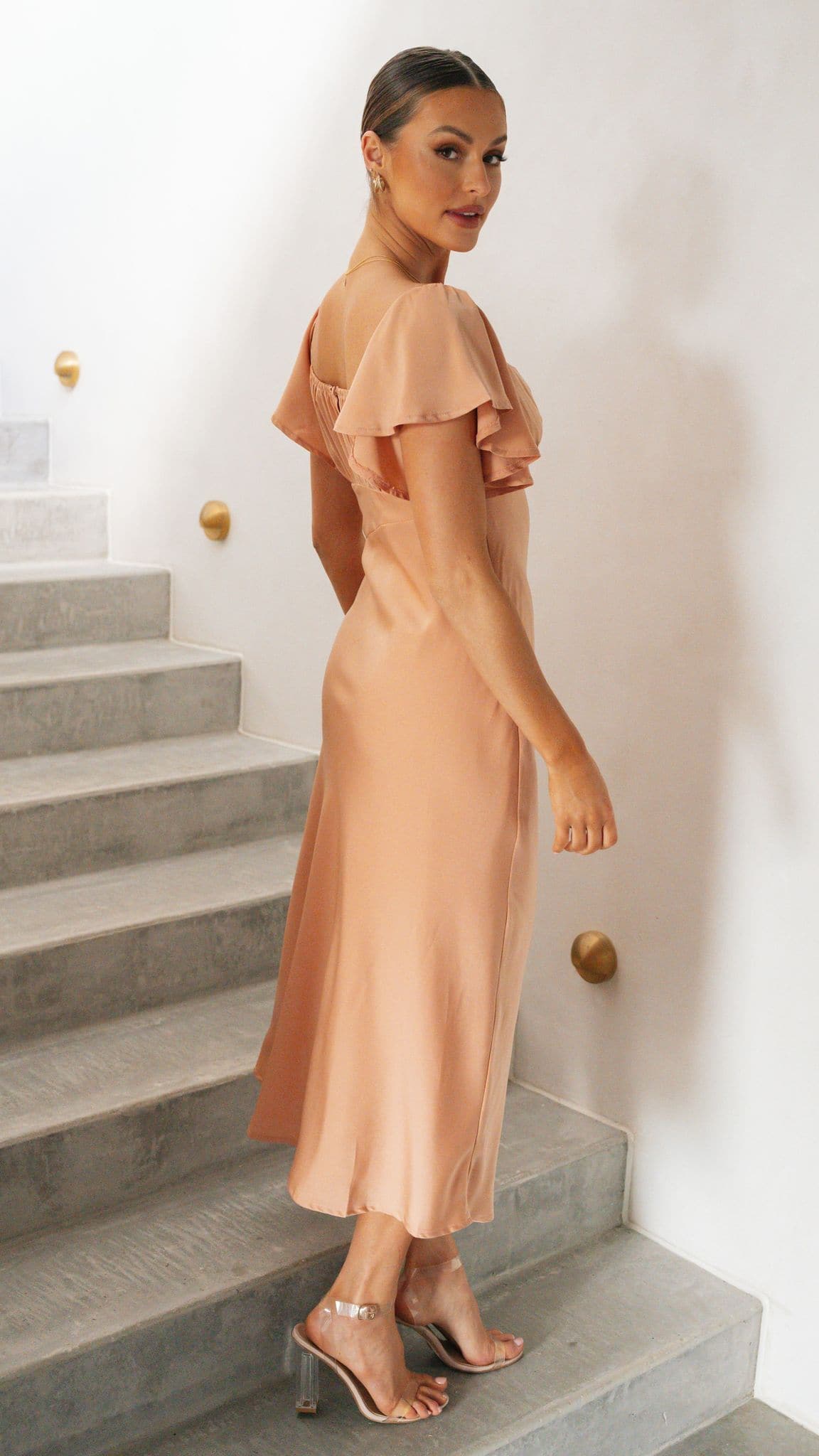 Louisa Midi Dress - Peach-Sunshines Bliss