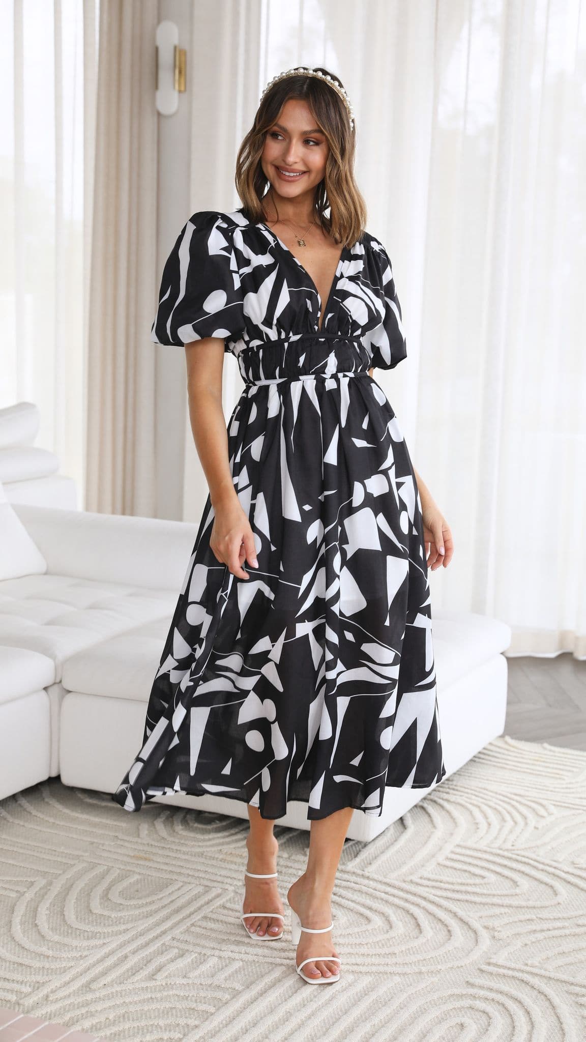 Venice Midi Dress - Black/White-Sunshines Bliss