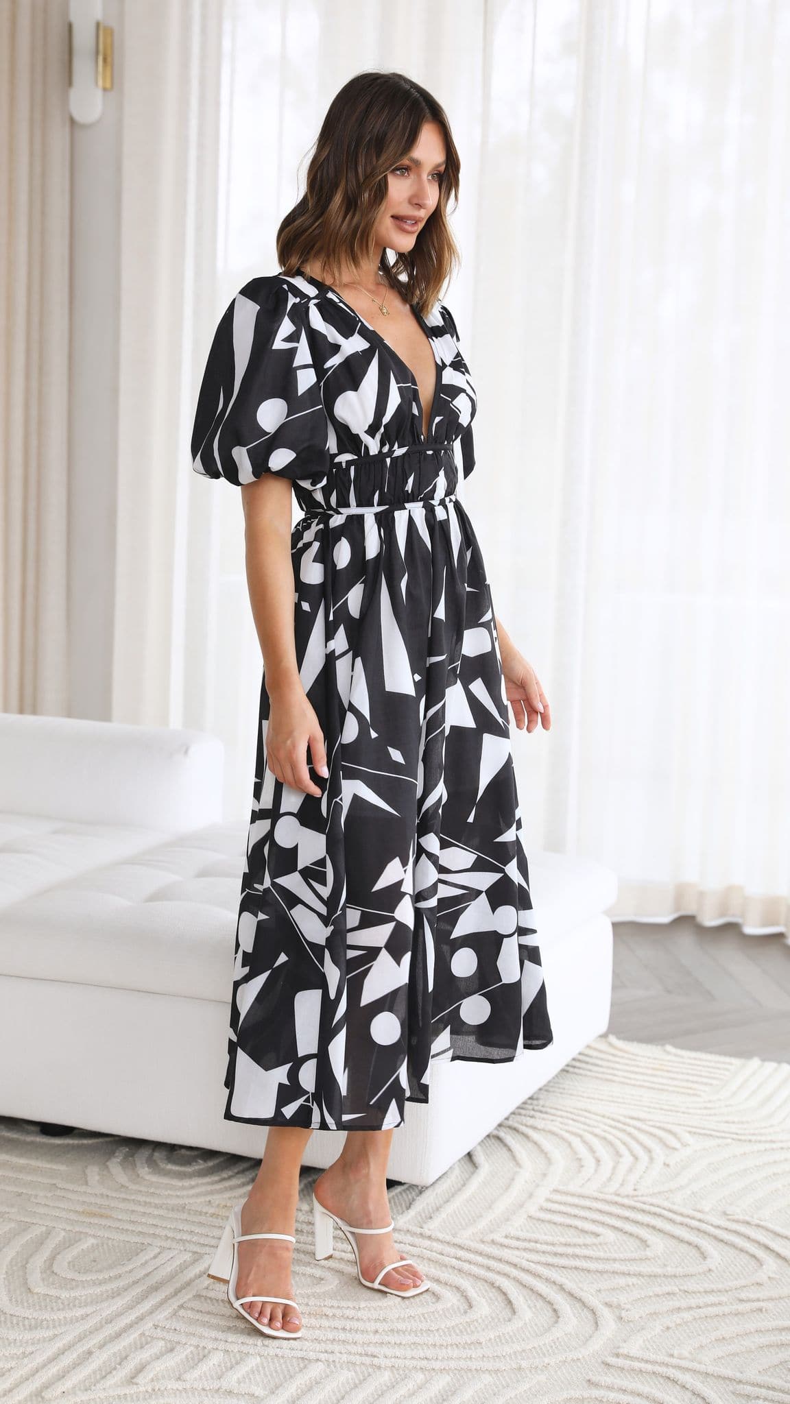 Venice Midi Dress - Black/White-Sunshines Bliss