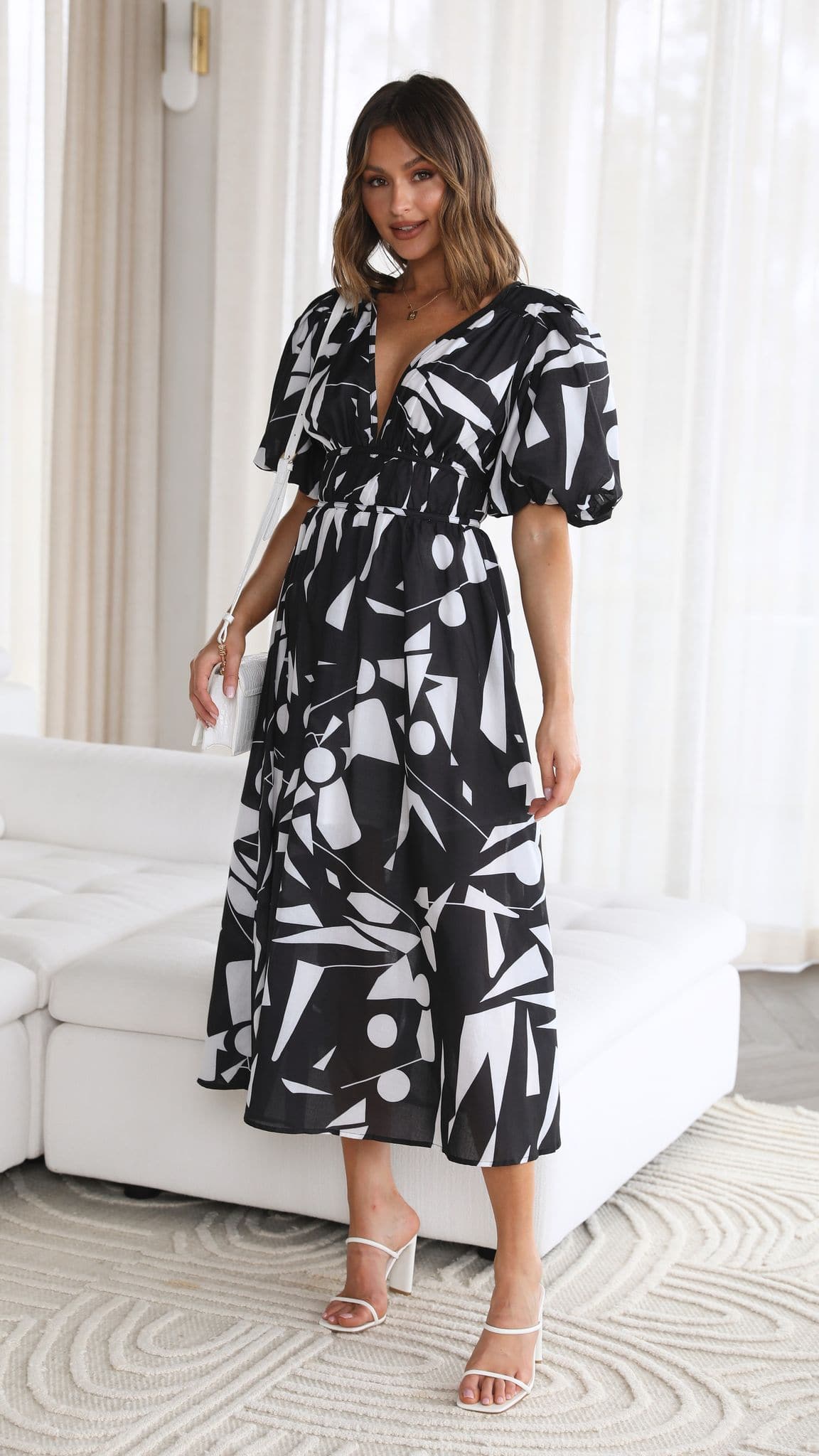 Venice Midi Dress - Black/White-Sunshines Bliss