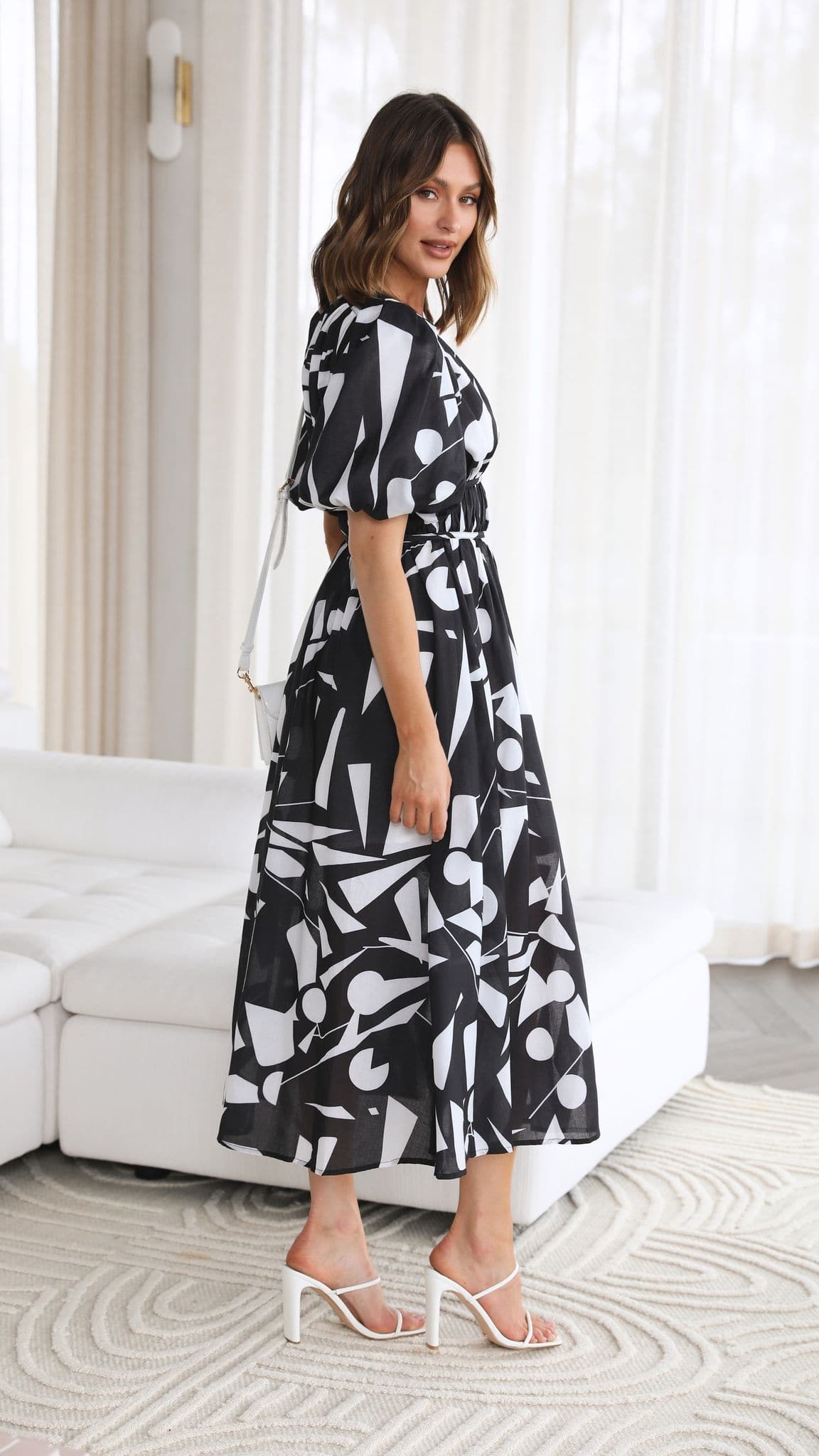 Venice Midi Dress - Black/White-Sunshines Bliss