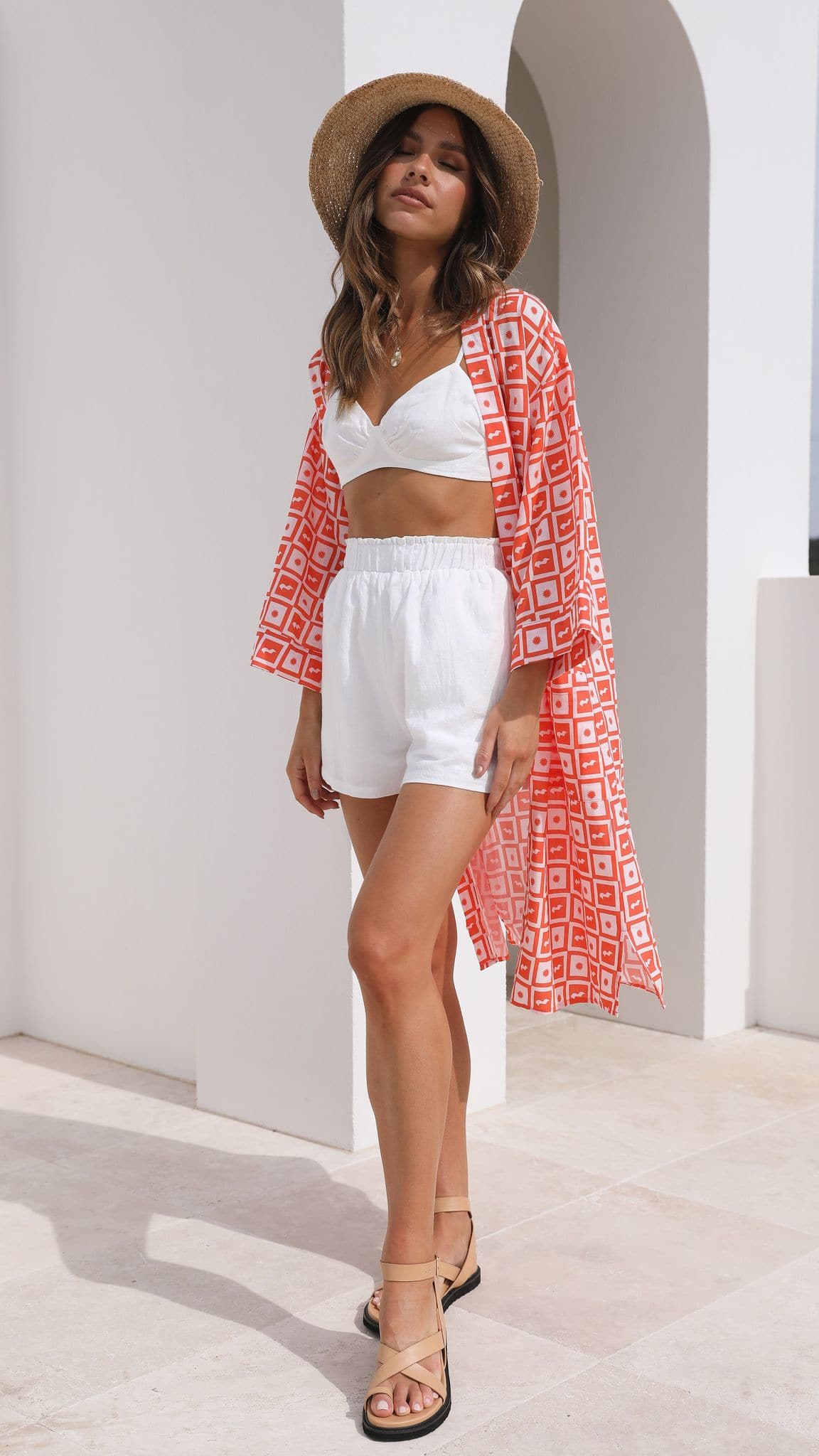 Sundown Cape - Check Print-Sunshines Bliss