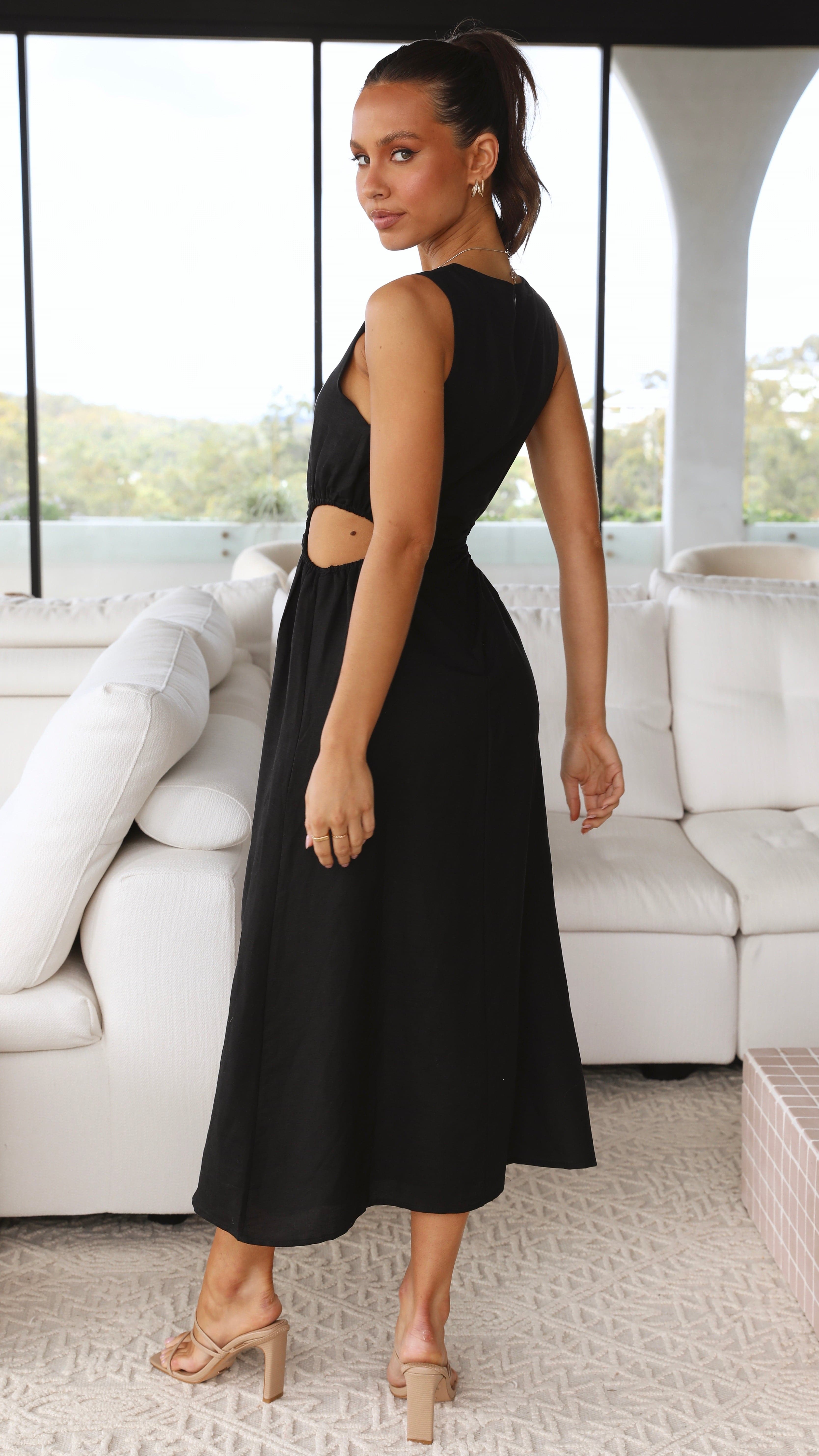 Jamila Midi Dress - Black-Sunshines Bliss