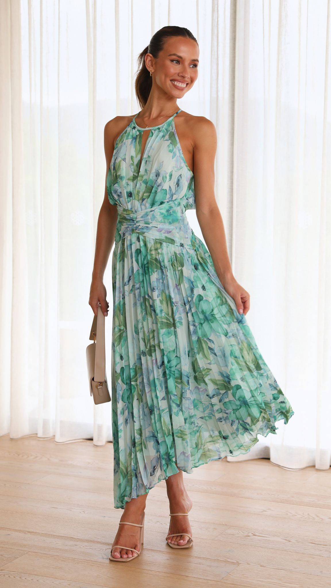 Celiah Midi Dress - Green Floral-Sunshines Bliss