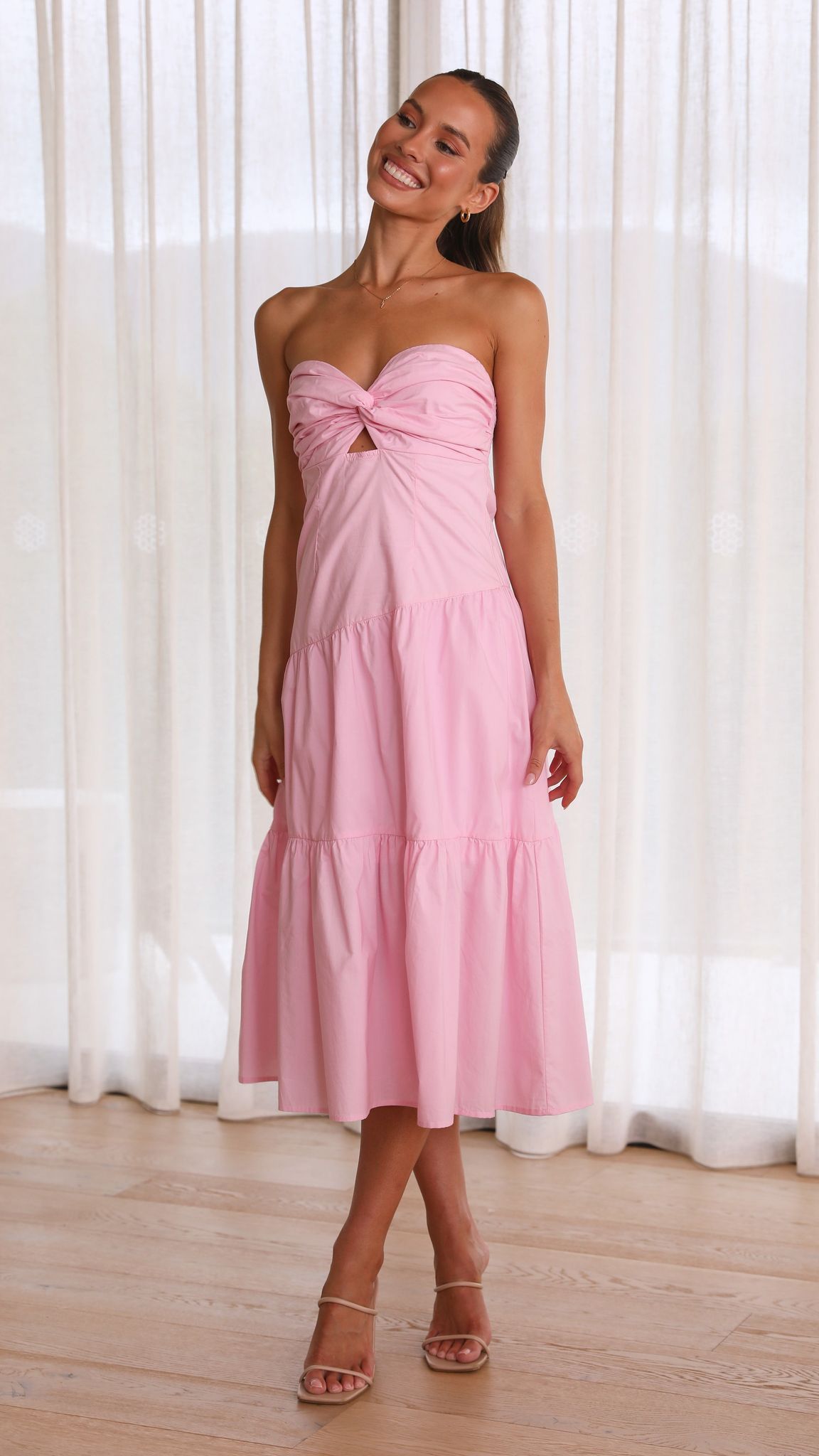 Macie Midi Dress - Pink-Sunshines Bliss