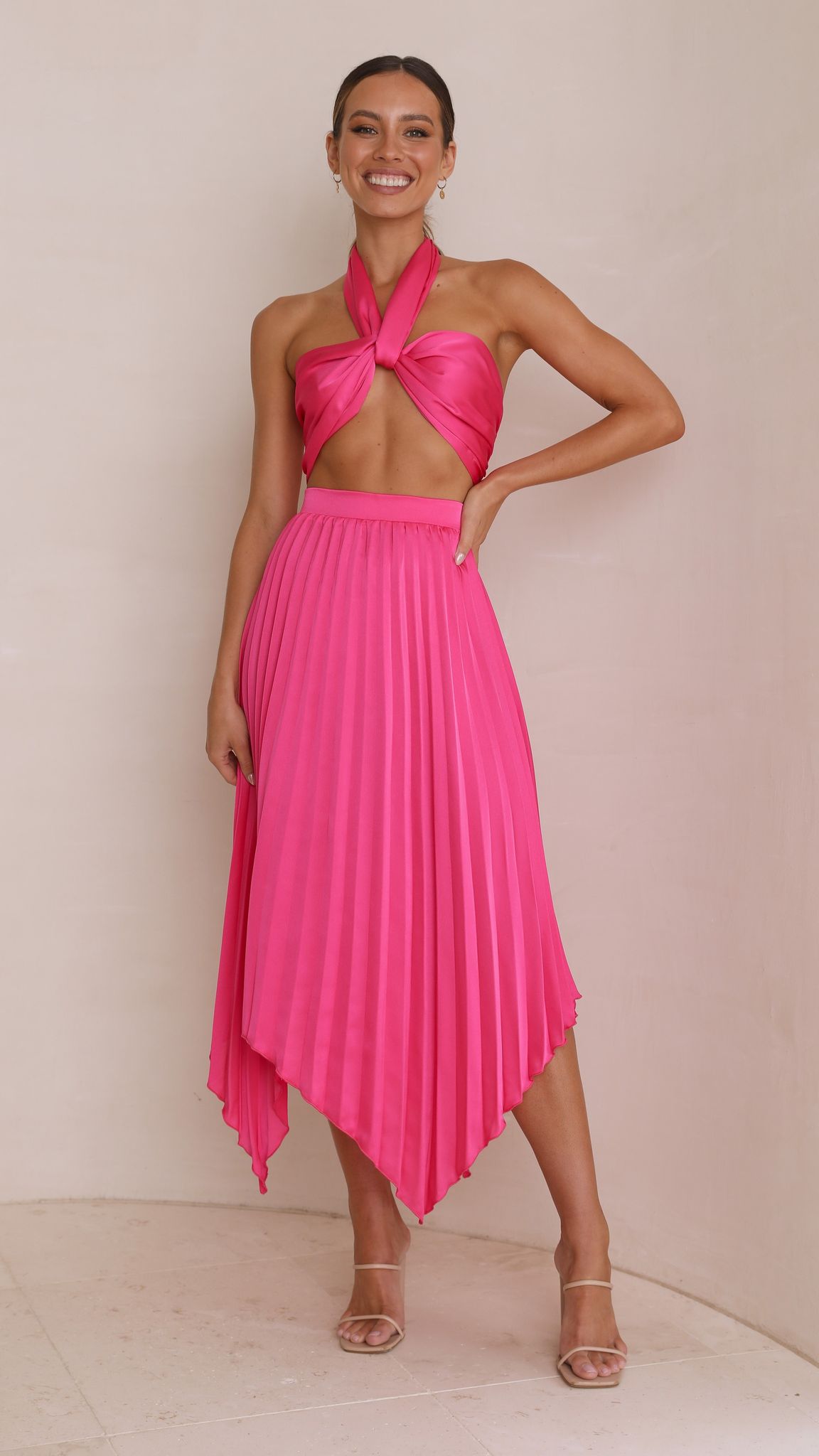 Tilley Pleated Top and Skirt Set - Pink-Sunshines Bliss