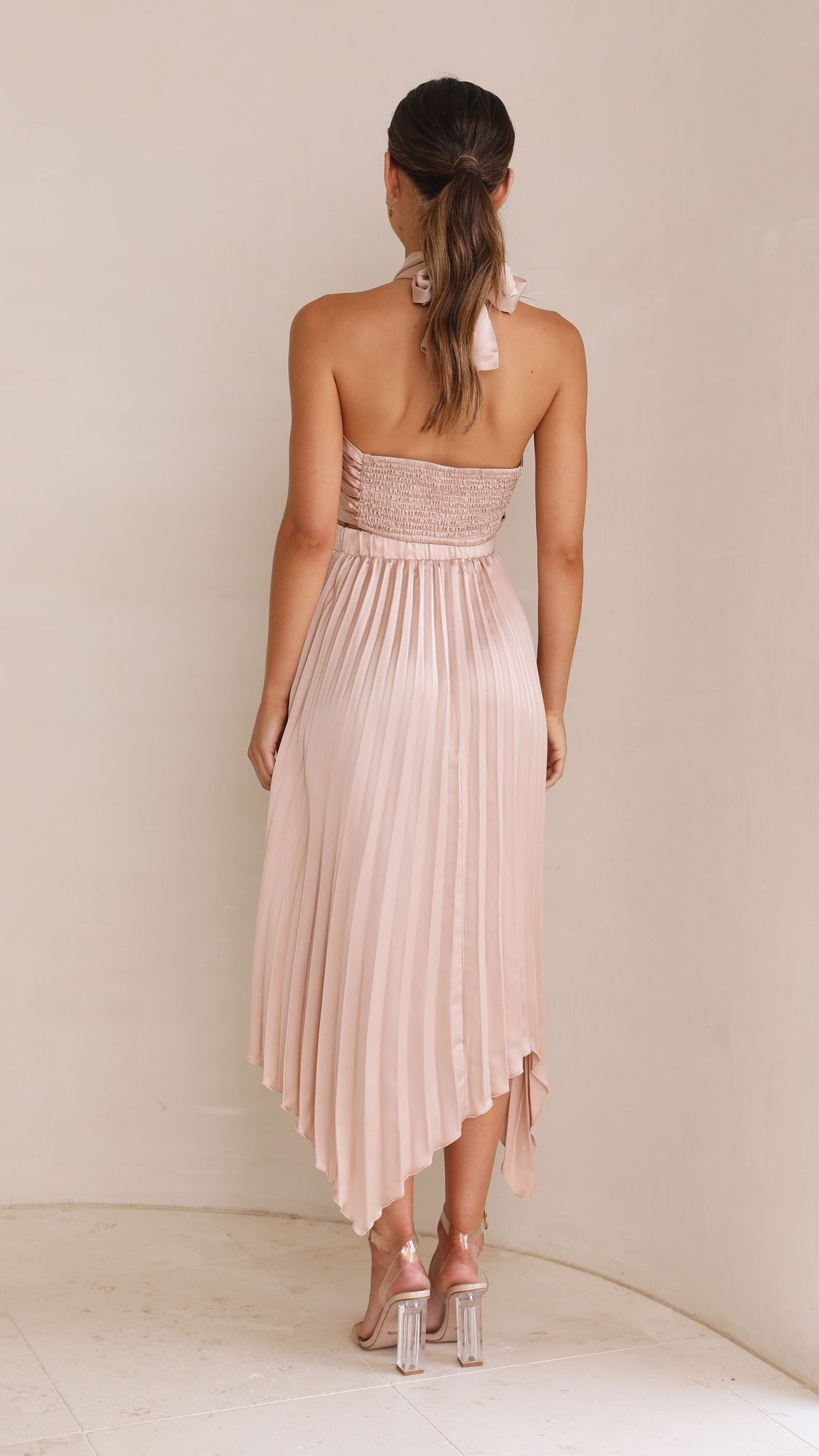 Tilley Pleated Top and Skirt Set - Champagne-Sunshines Bliss