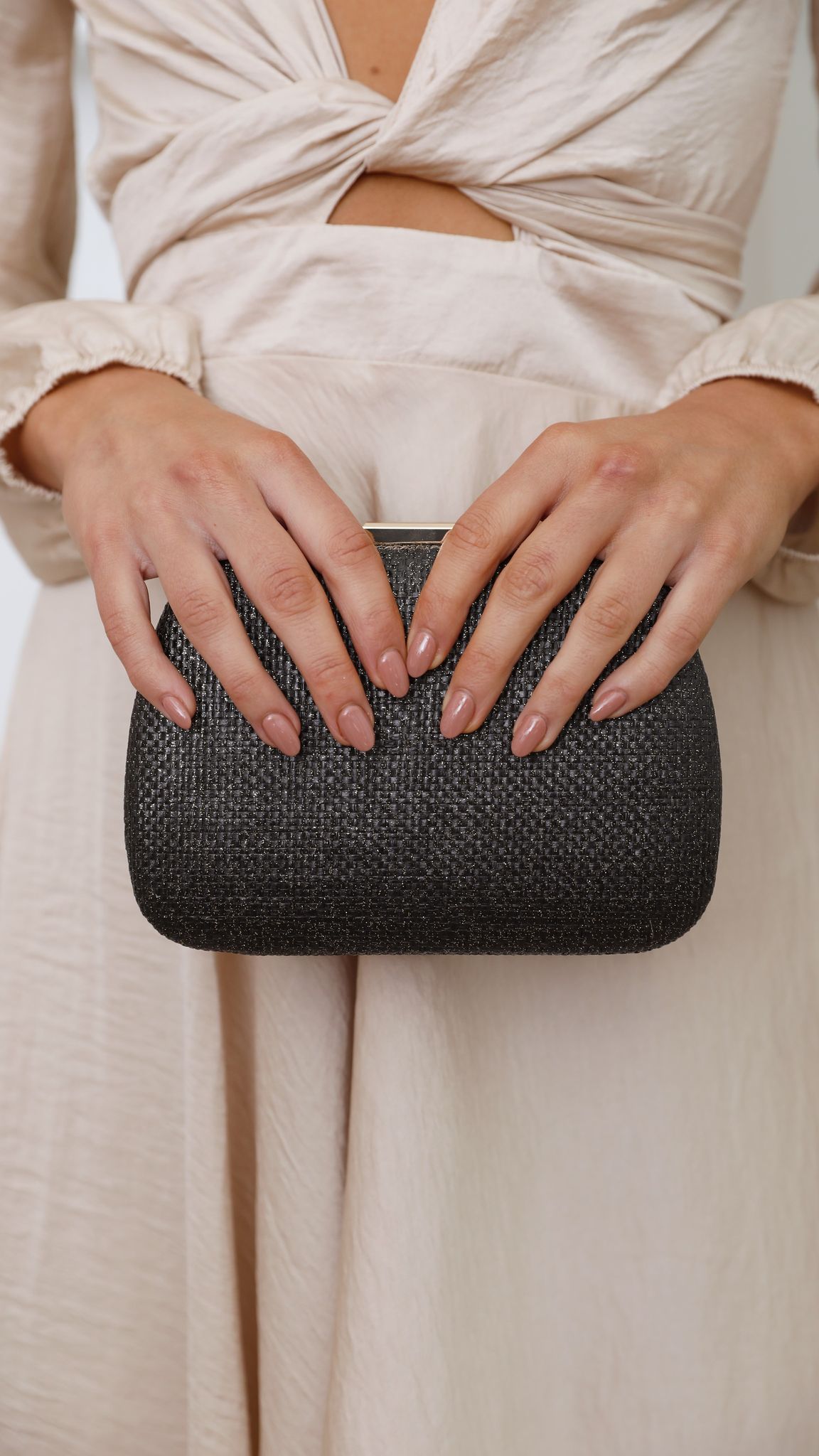 Lillie Curved Edge Weave Structured Clutch - Black/Gold-Sunshines Bliss