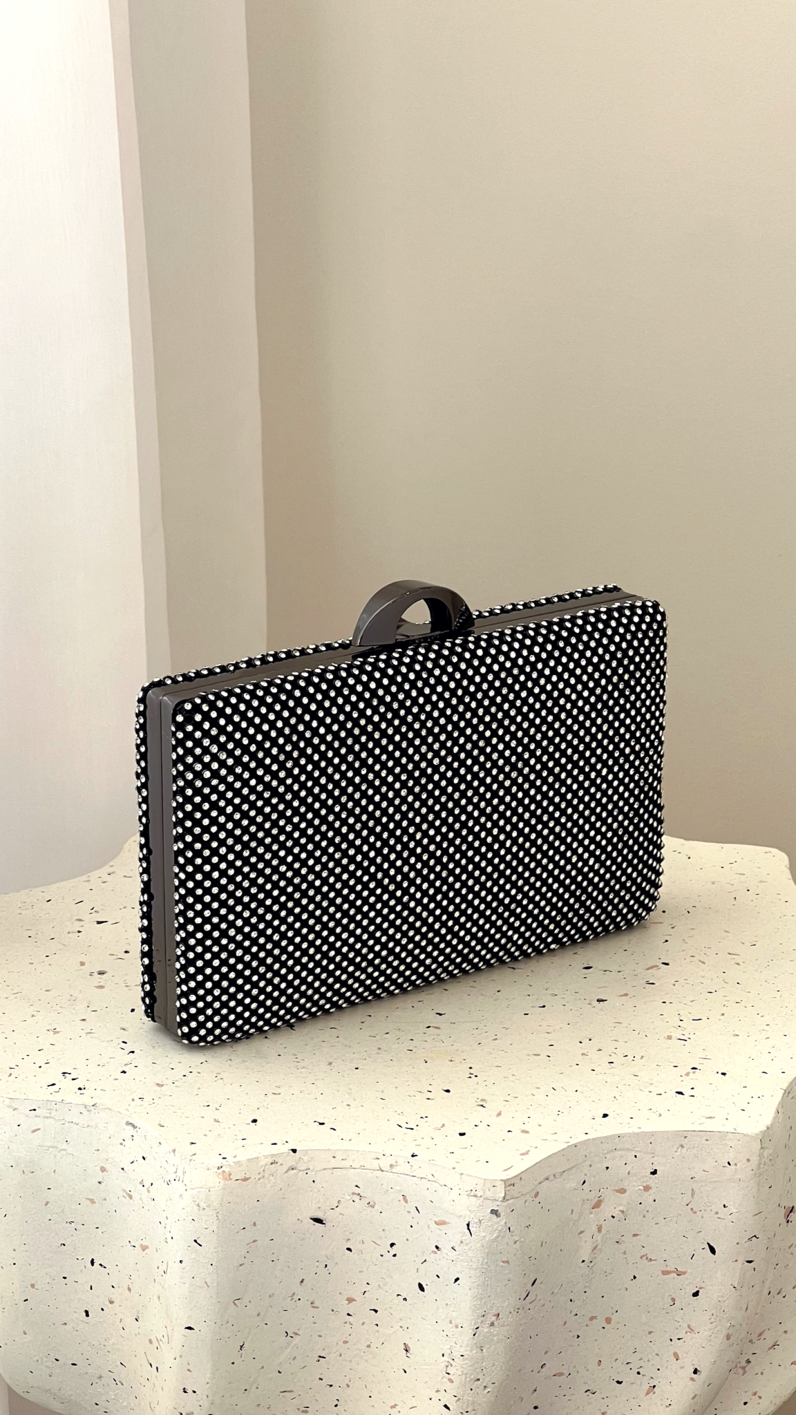 Mariah Diamante Structured Clutch - Black-Sunshines Bliss