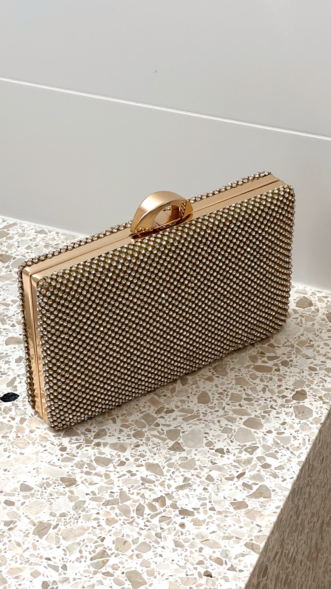 Mariah Diamante Structured Clutch - Gold-Sunshines Bliss