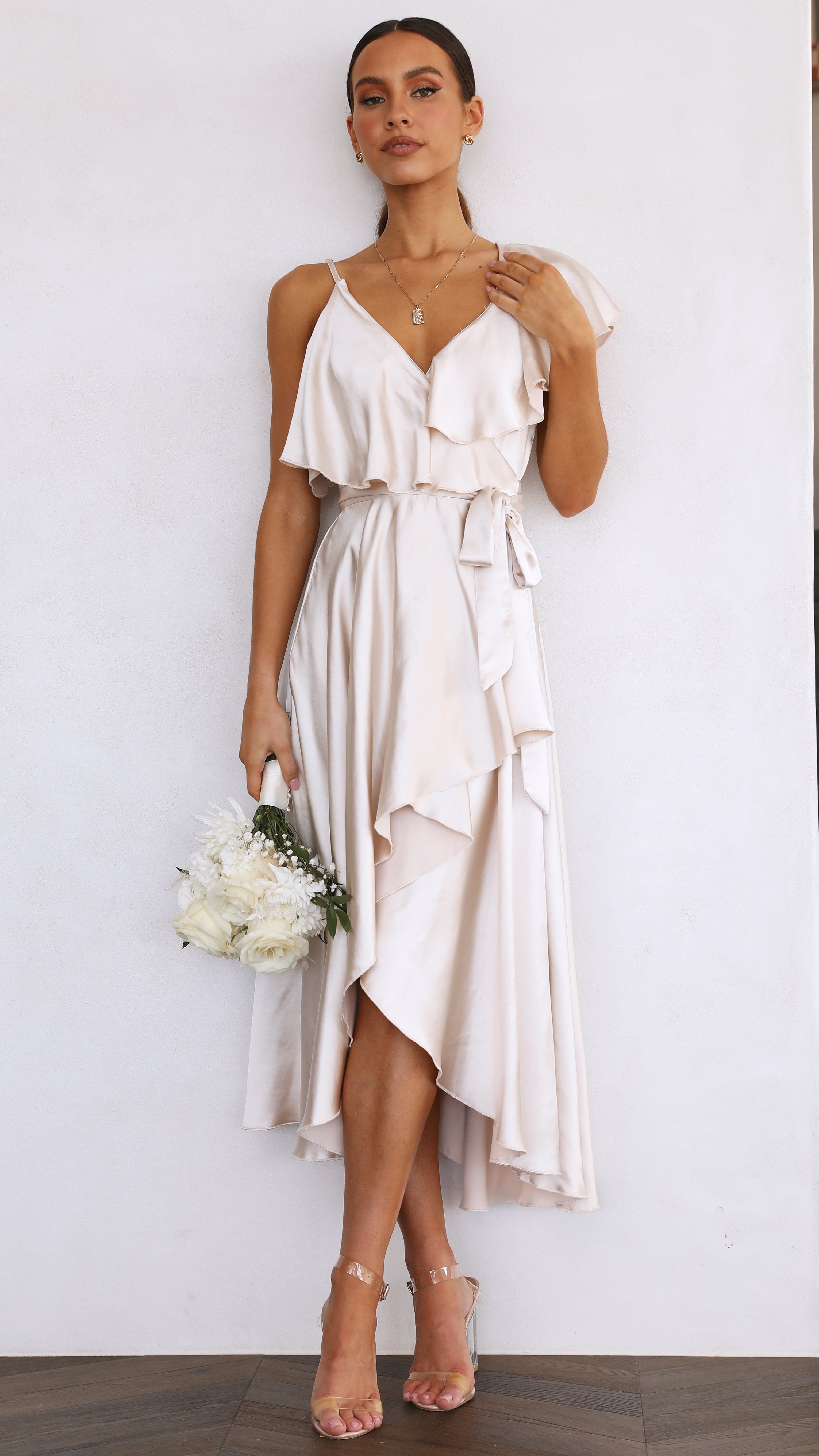 Jacinta Midi Dress - Champagne-Sunshines Bliss