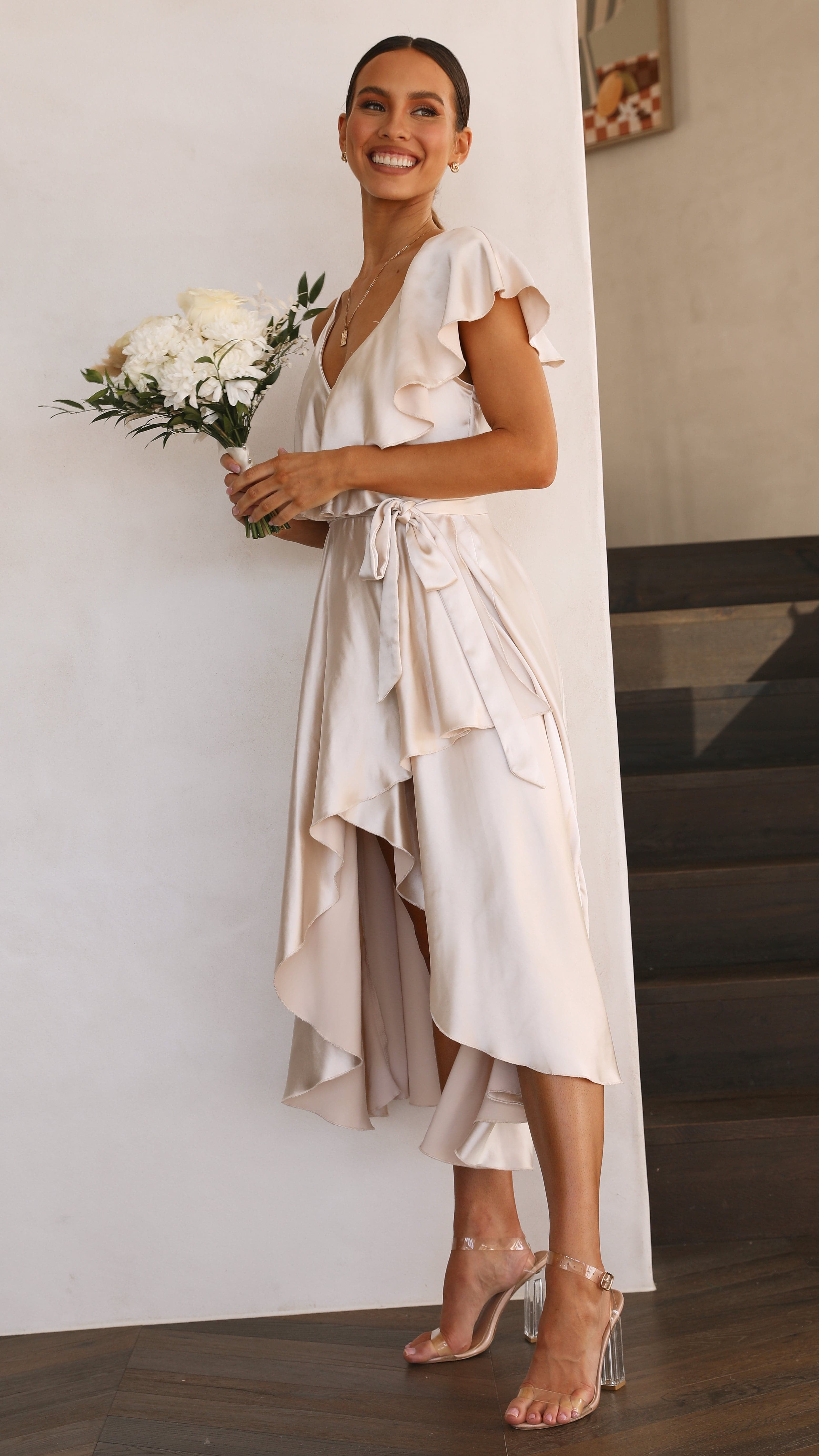 Jacinta Midi Dress - Champagne-Sunshines Bliss