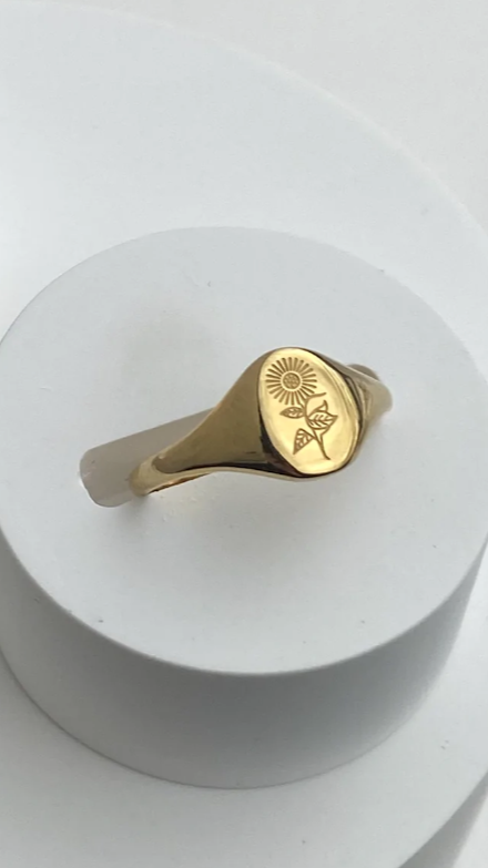Sunflower Signet Ring - Gold-Sunshines Bliss
