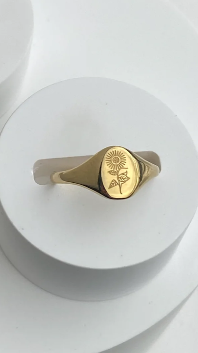 Sunflower Signet Ring - Gold-Sunshines Bliss