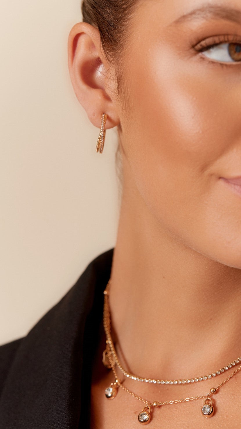 Twisted Diamante Hoops - Crystal/Gold-Sunshines Bliss