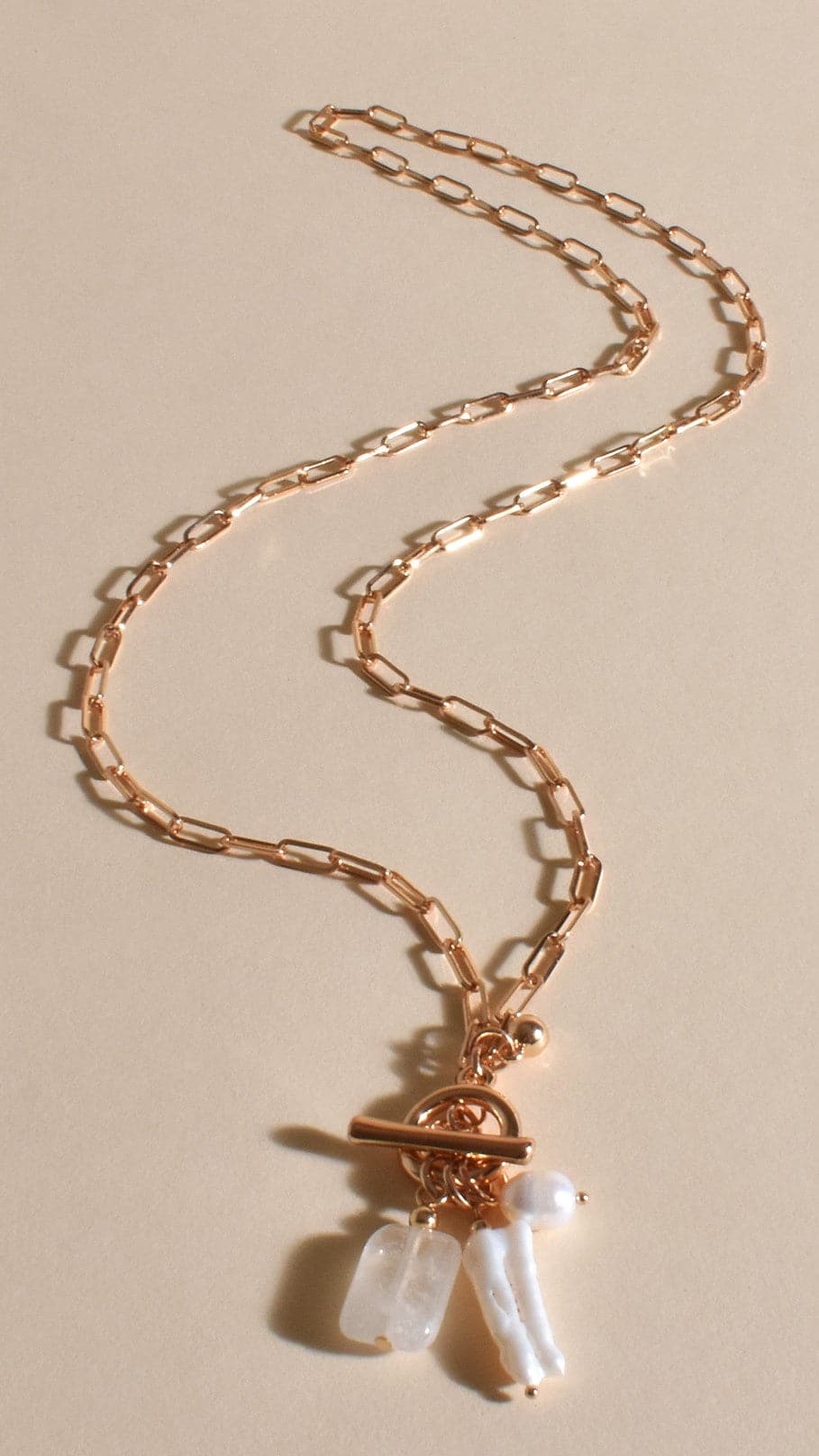 Long Pearl Stone Cluster Necklace - Gold/Cream-Sunshines Bliss