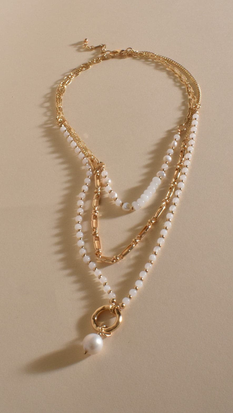 Layered Stone and Pearl Necklace - White/Gold-Sunshines Bliss