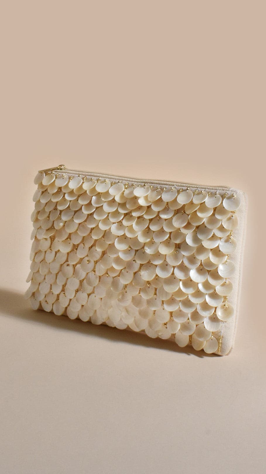 Mother Of Pearl Zip Clutch - Cream/Gold-Sunshines Bliss