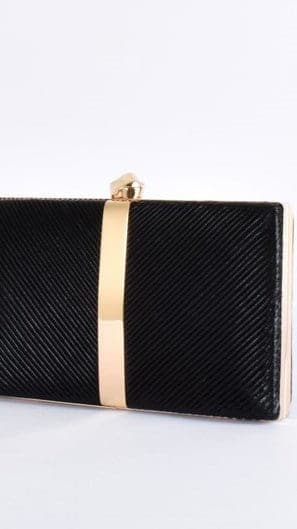 Kenna Metal Stripe Structured Clutch - Black/Gold-Sunshines Bliss