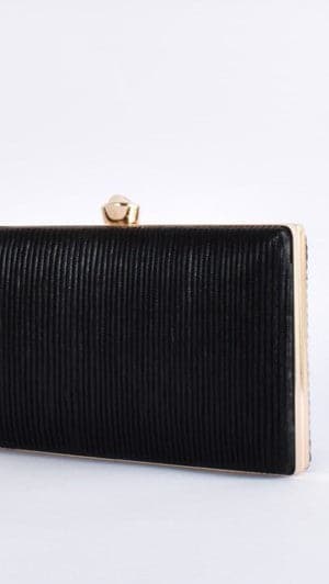 Kenna Metal Stripe Structured Clutch - Black/Gold-Sunshines Bliss