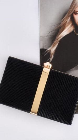 Kenna Metal Stripe Structured Clutch - Black/Gold-Sunshines Bliss