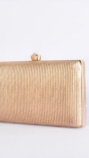 Kenna Metal Stripe Structured Clutch - Gold-Sunshines Bliss