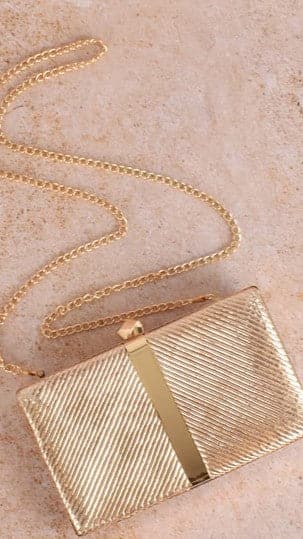 Kenna Metal Stripe Structured Clutch - Gold-Sunshines Bliss