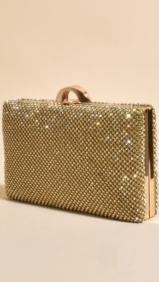 Mariah Diamante Structured Clutch - Gold-Sunshines Bliss