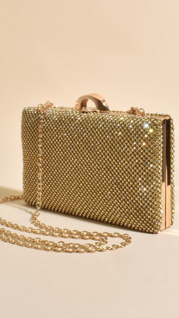 Mariah Diamante Structured Clutch - Gold-Sunshines Bliss