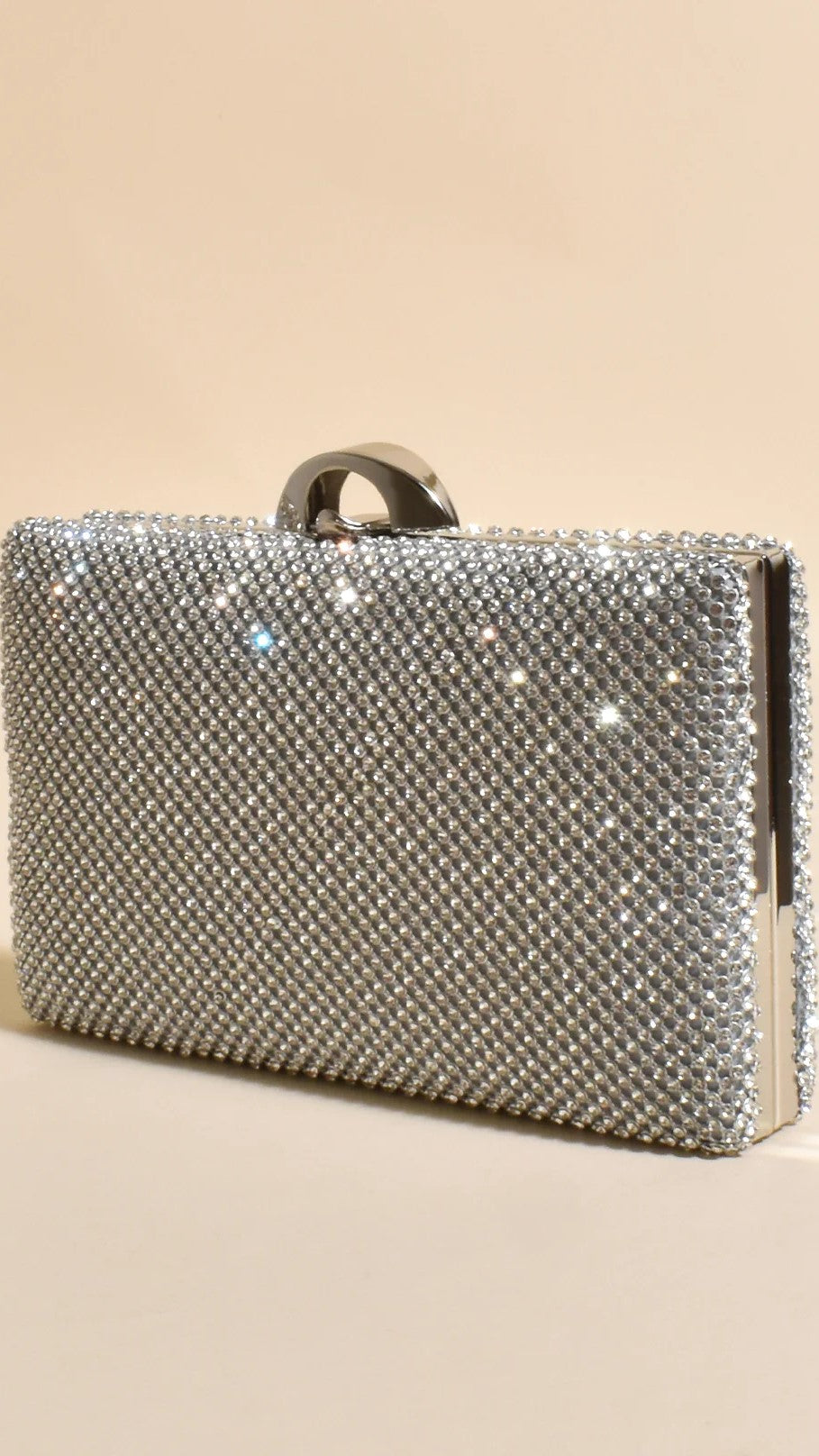 Mariah Diamante Structured Clutch - Silver-Sunshines Bliss