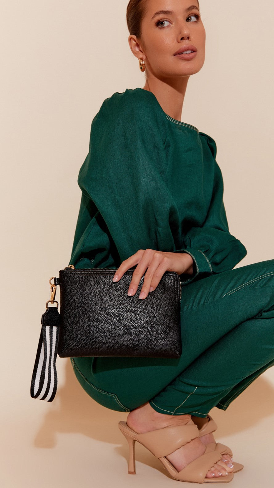 Becca Web Handle Pouch - Black/Stripe-Sunshines Bliss