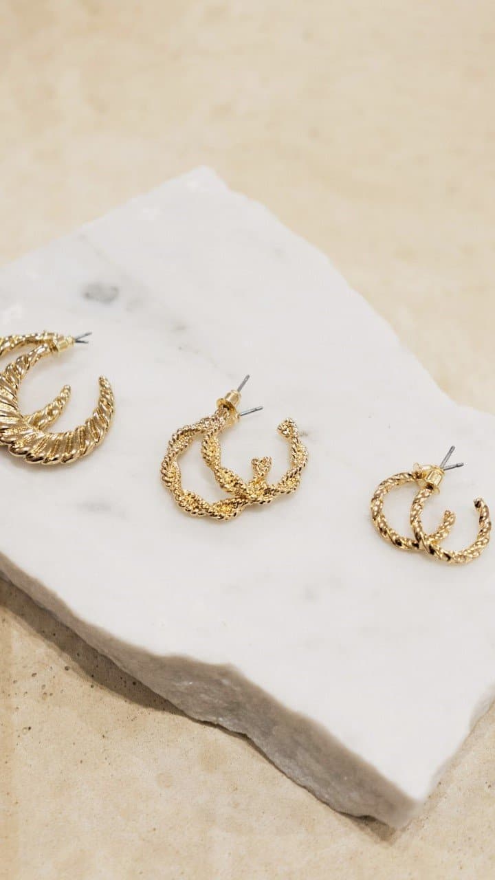 Reta Triple Pack Earrings - Gold-Sunshines Bliss