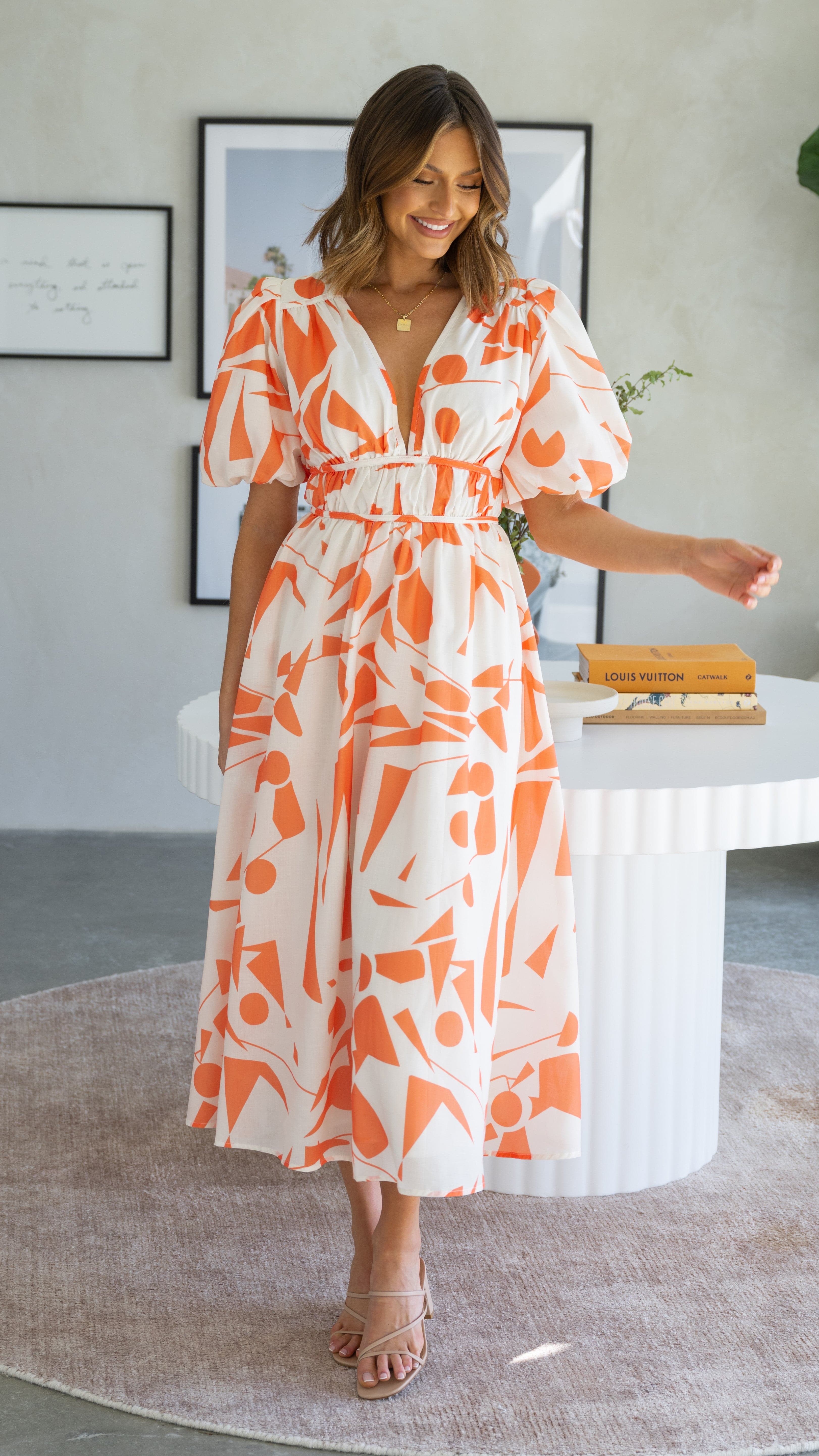 Venice Midi Dress - Beige/Orange-Sunshines Bliss