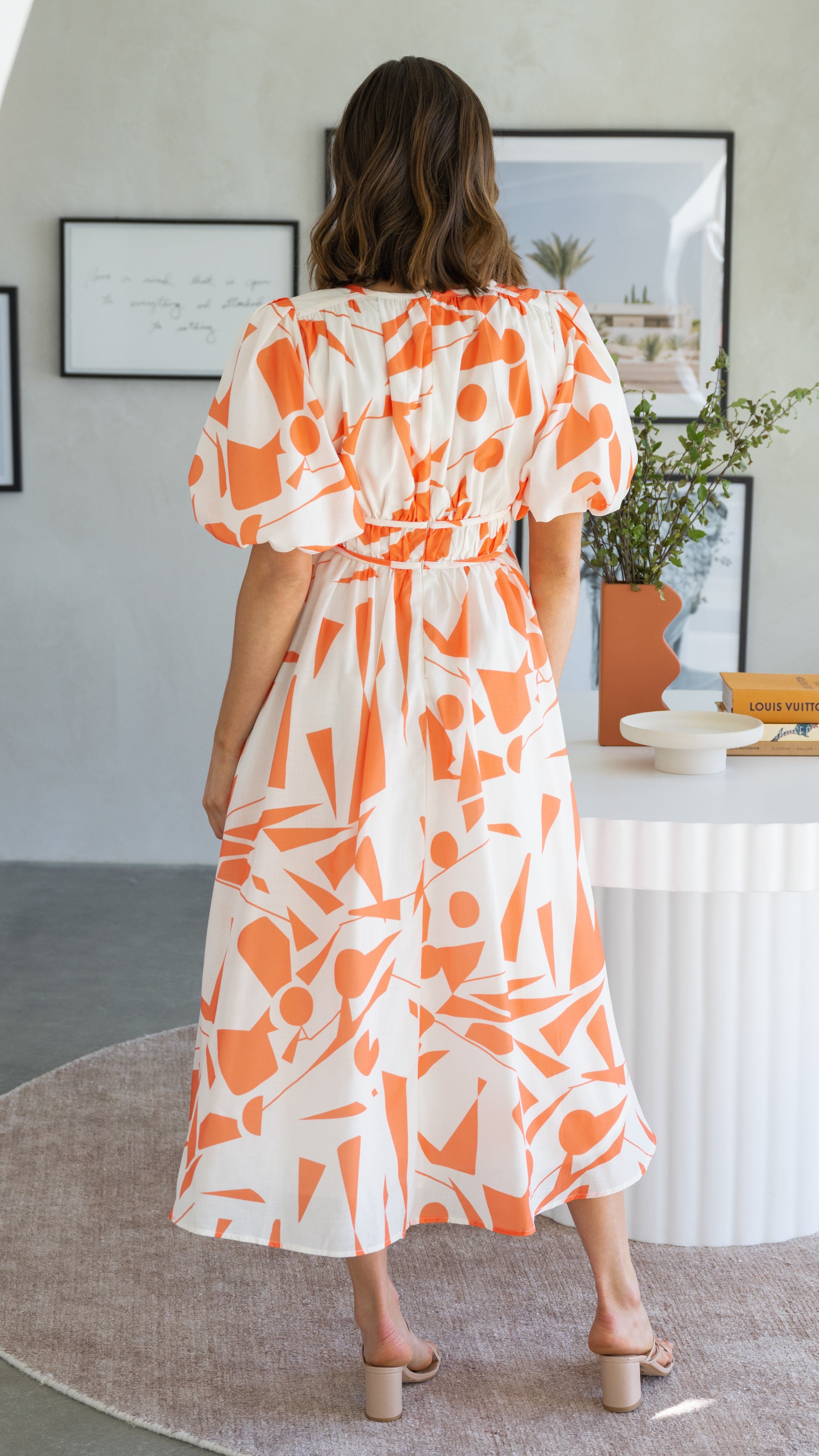 Venice Midi Dress - Beige/Orange-Sunshines Bliss