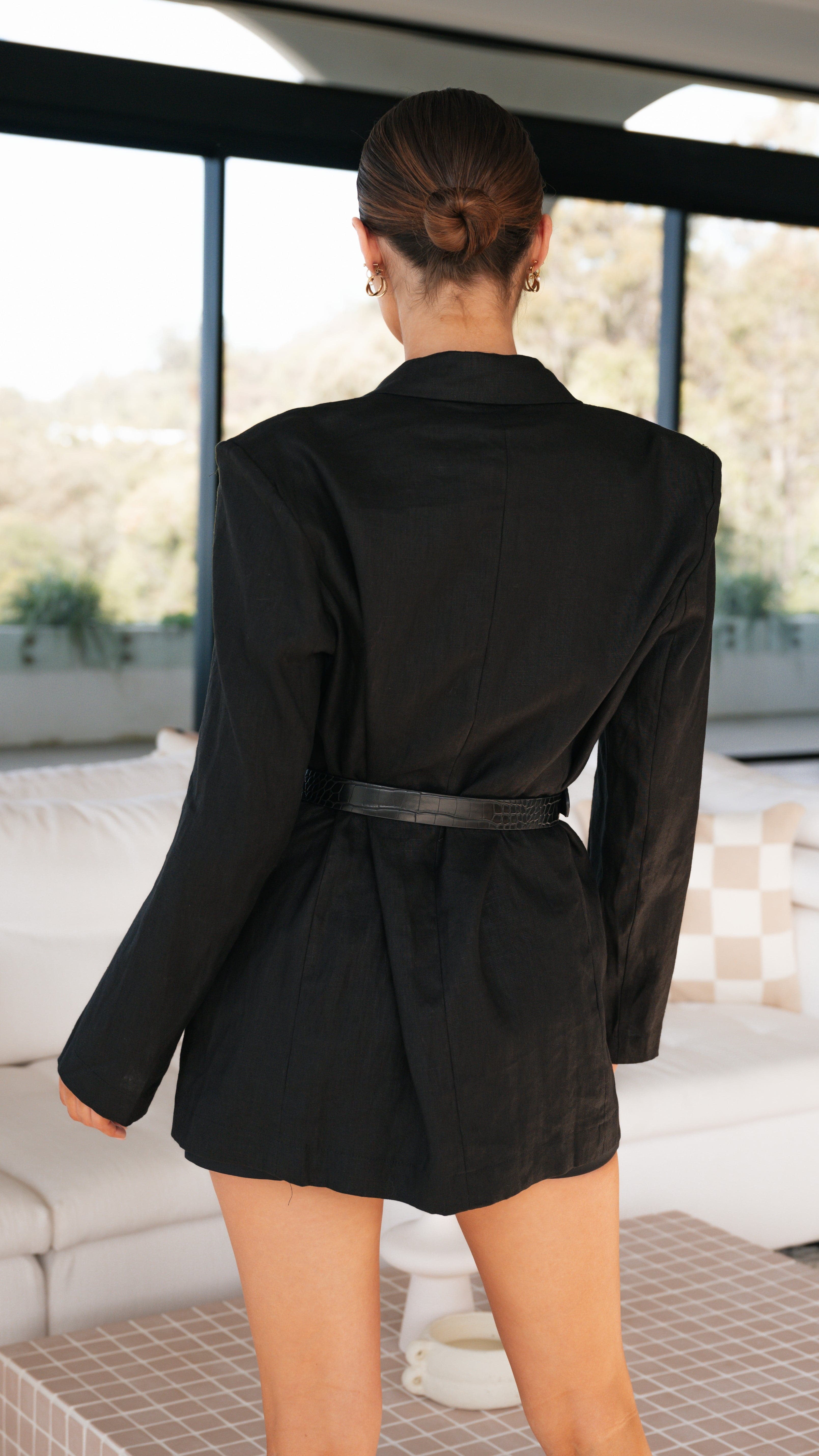 Moore Linen Blazer - Black-Sunshines Bliss