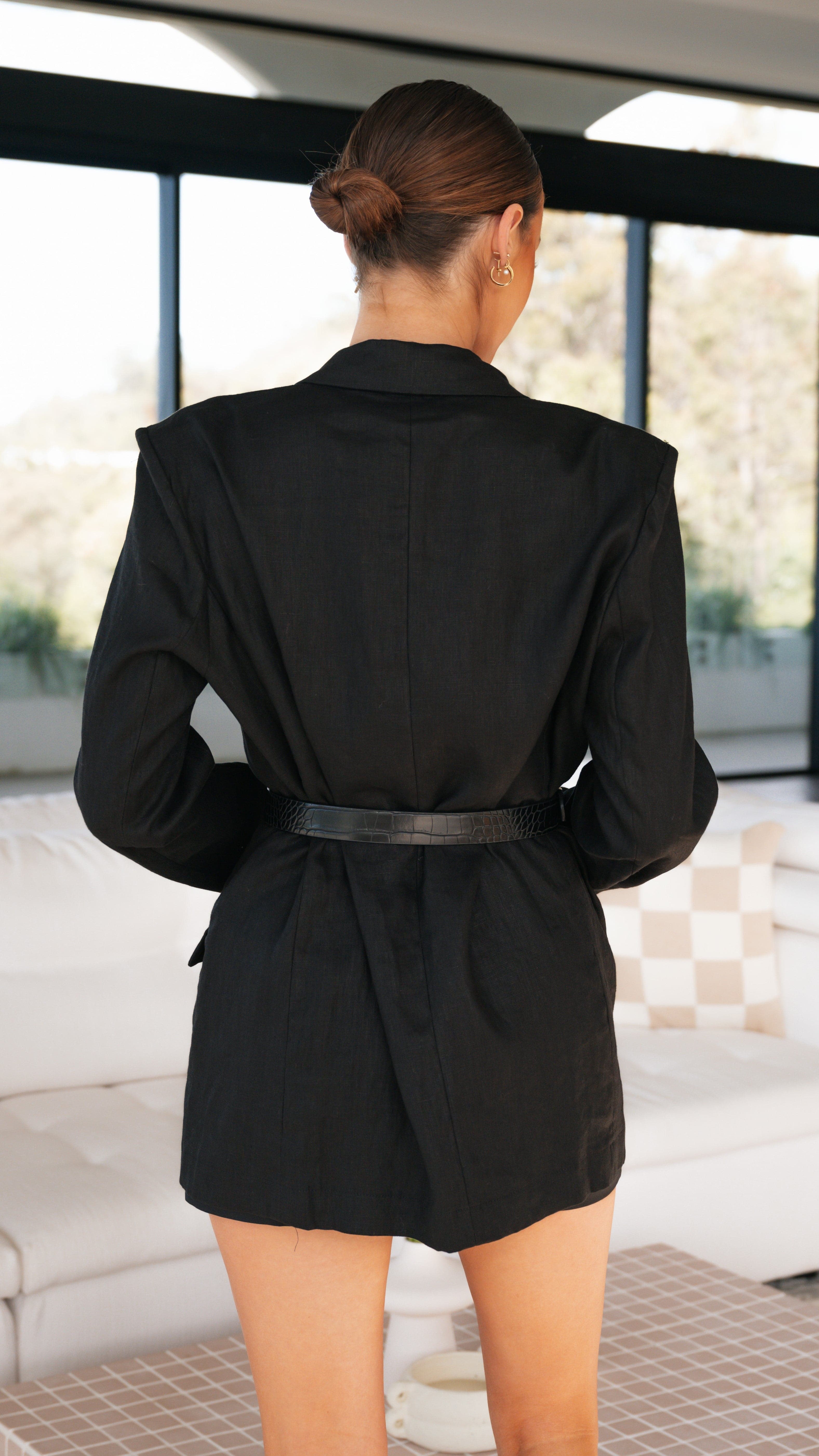 Moore Linen Blazer - Black-Sunshines Bliss