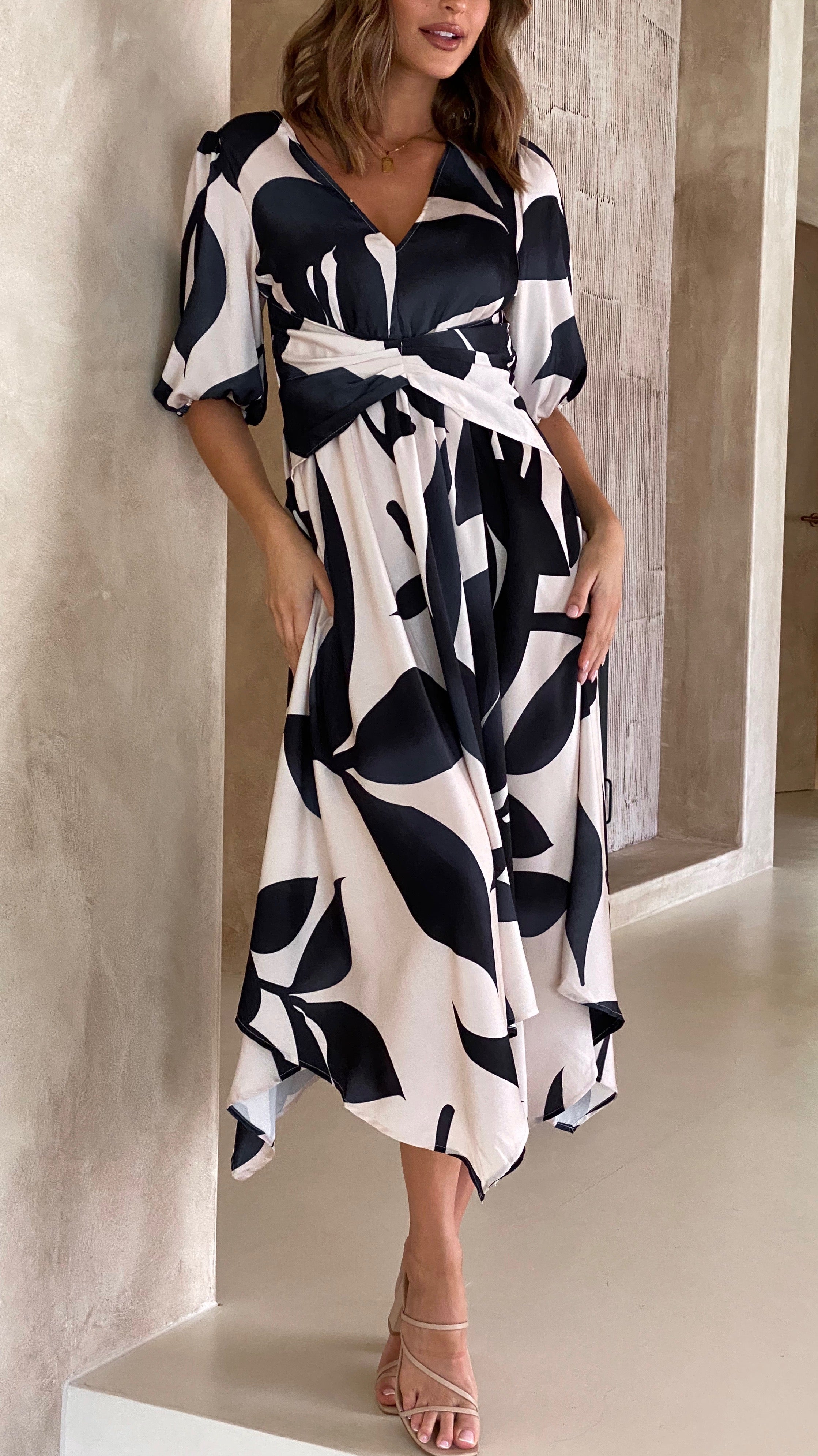 Dontella Midi Dress - Black/Champagne-Sunshines Bliss