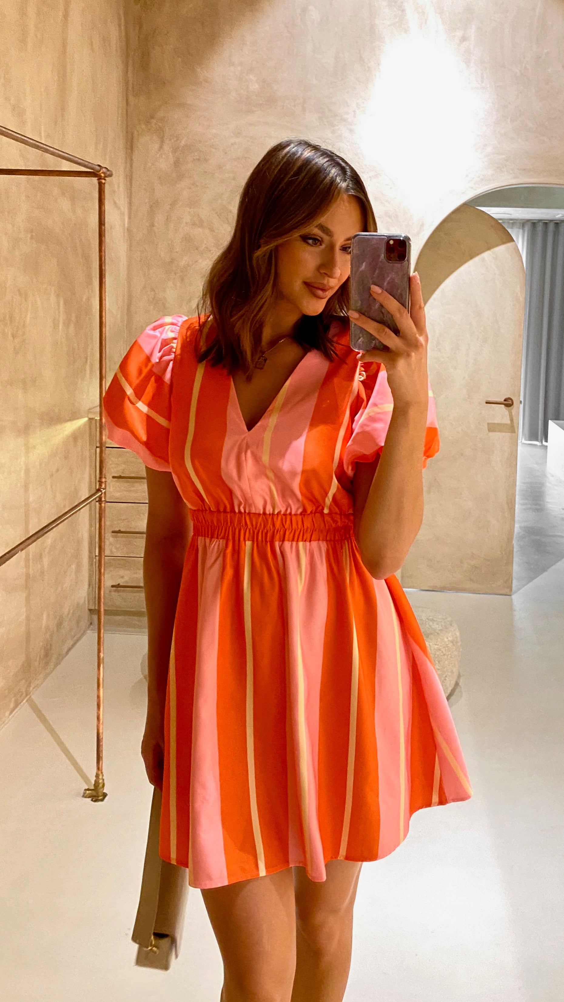 Flamaco Mini Dress - Orange/Pink Stripe-Sunshines Bliss