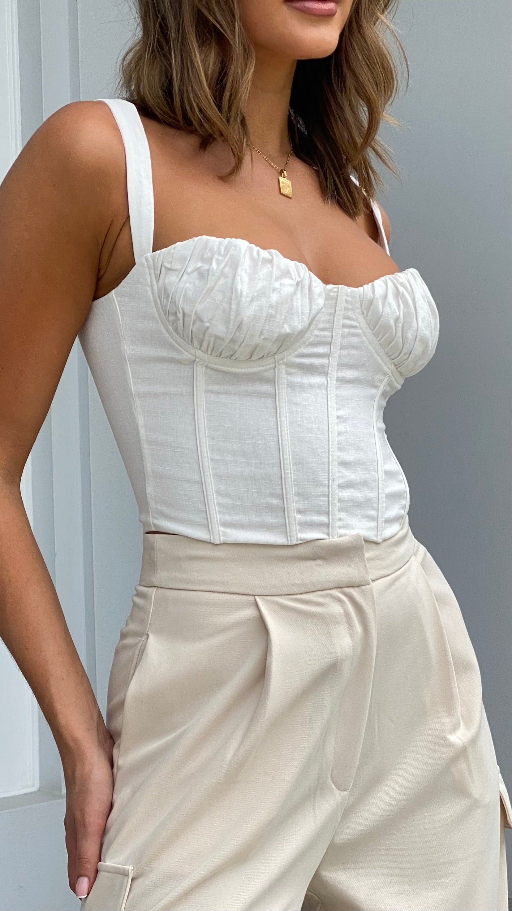 Cruz Corset Top - White-Sunshines Bliss