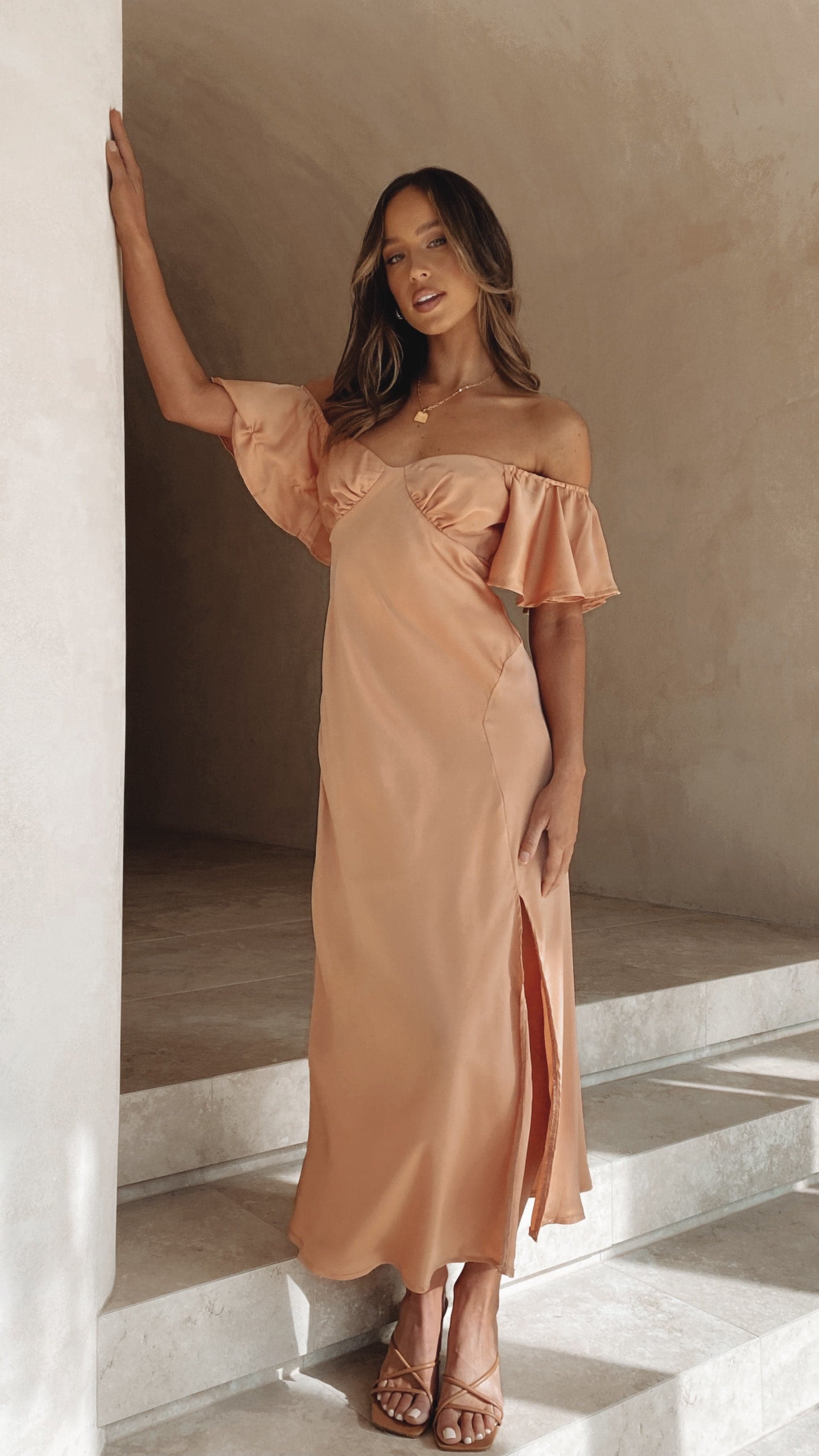 Louisa Midi Dress - Peach-Sunshines Bliss