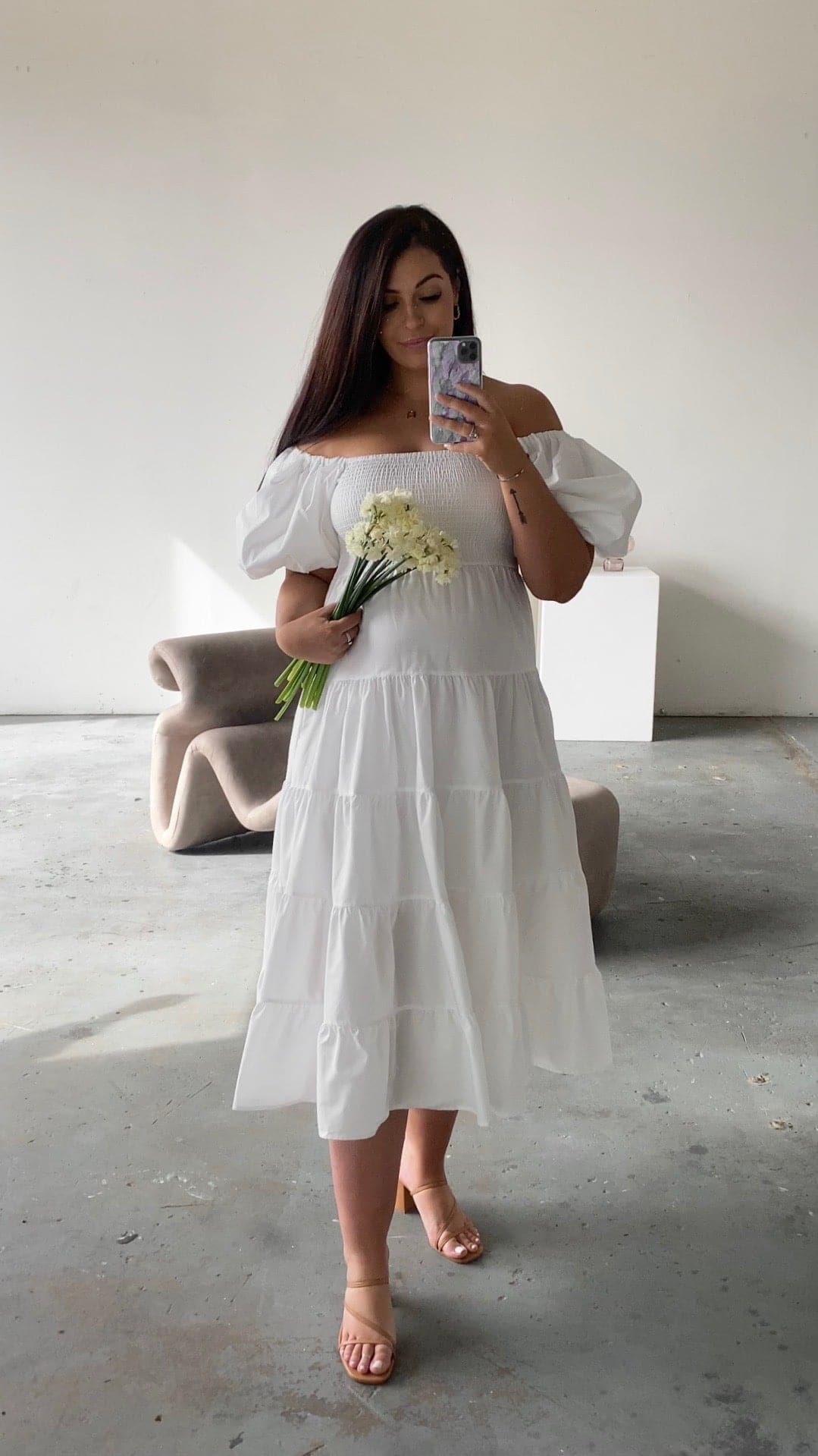Chyna Midi Dress - White-Sunshines Bliss