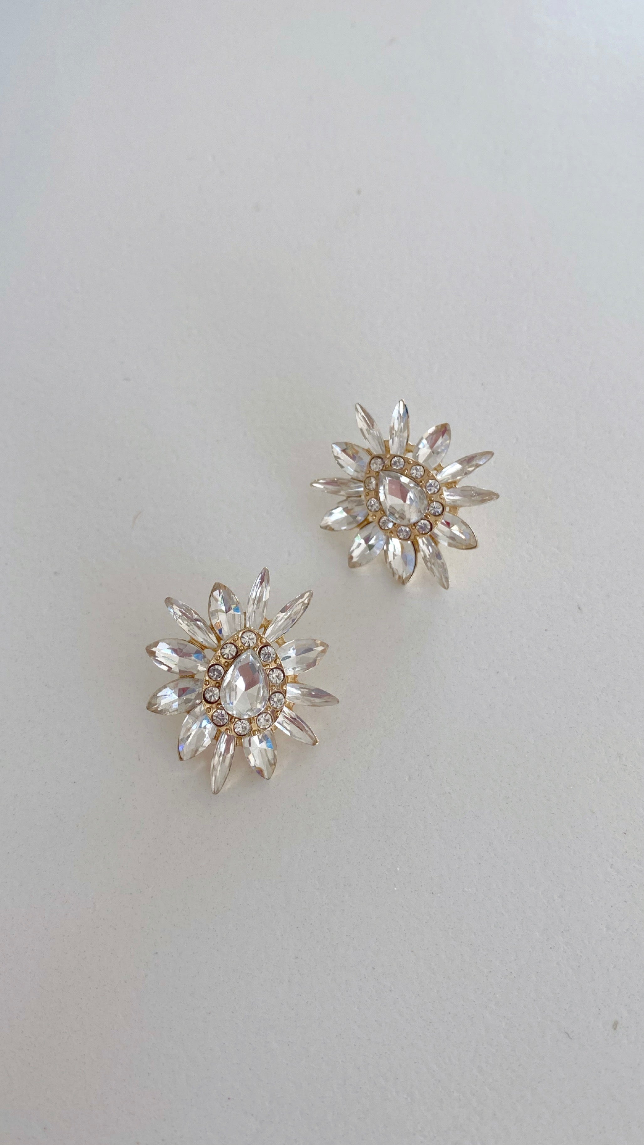 Spiked Floral Jewel Earrings - Crystal/Gold-Sunshines Bliss