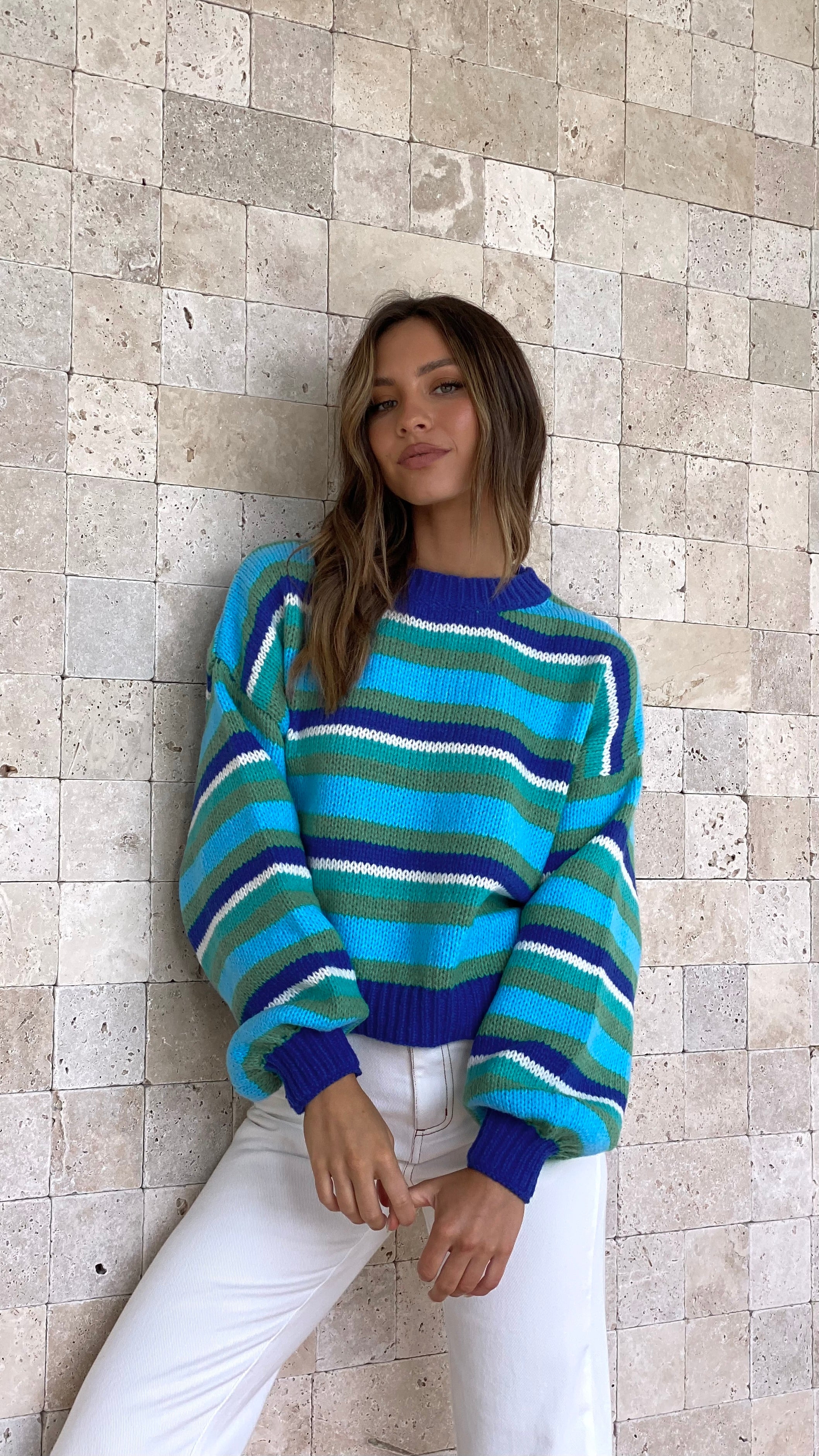 Cherry Knit Jumper - Blue-Sunshines Bliss